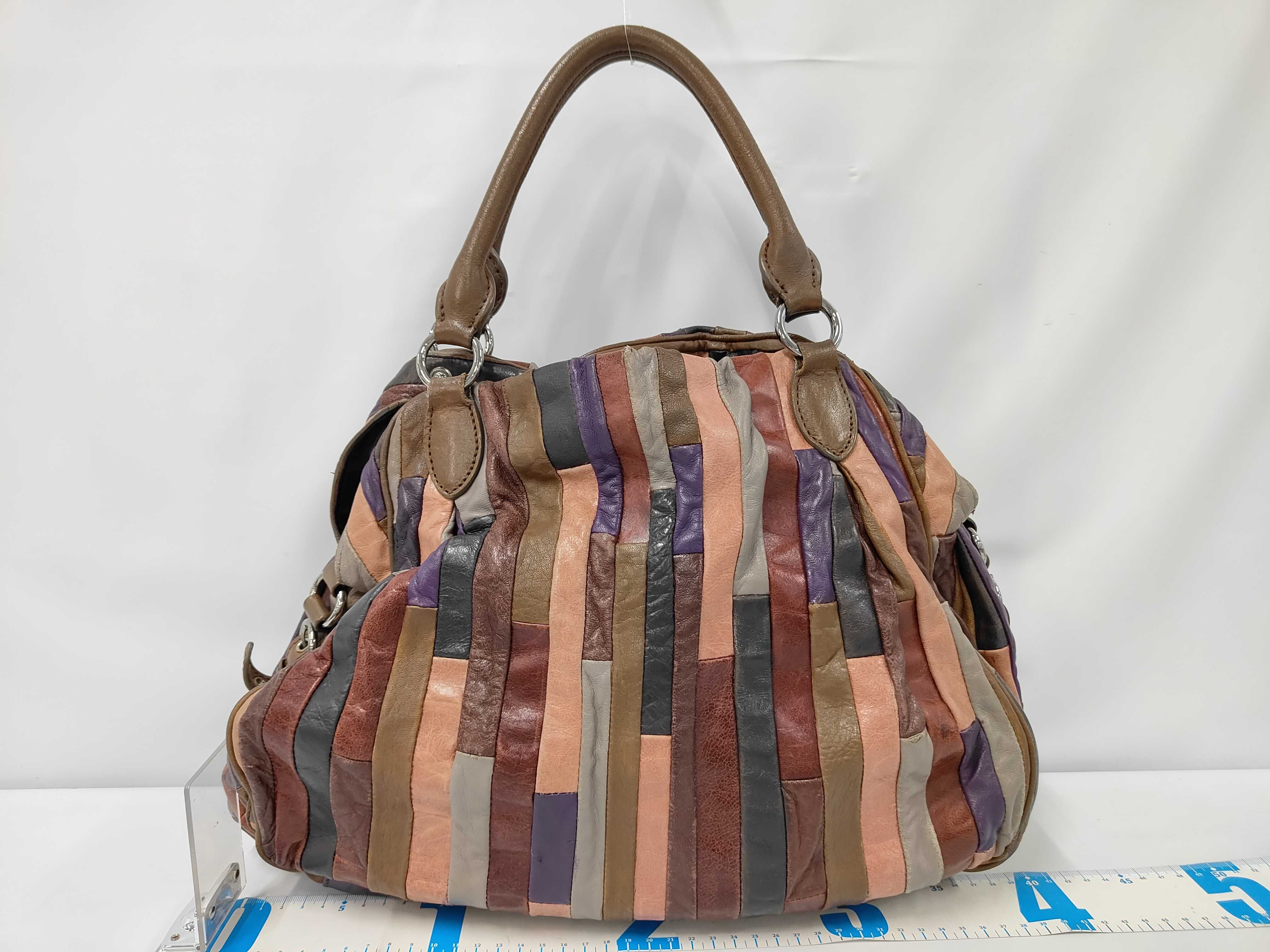 patchwork multicolor leather handbag tote bag — view 2