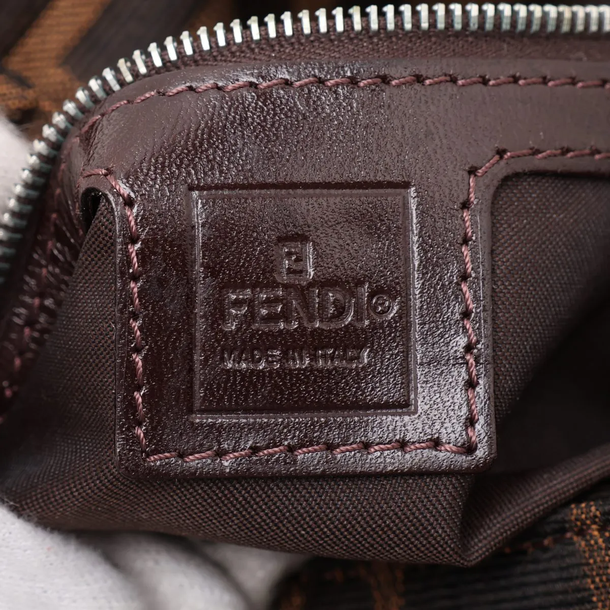 Zucca Mamma Bucket Canvas x Leather Shoulder Bag, Brown — view 9
