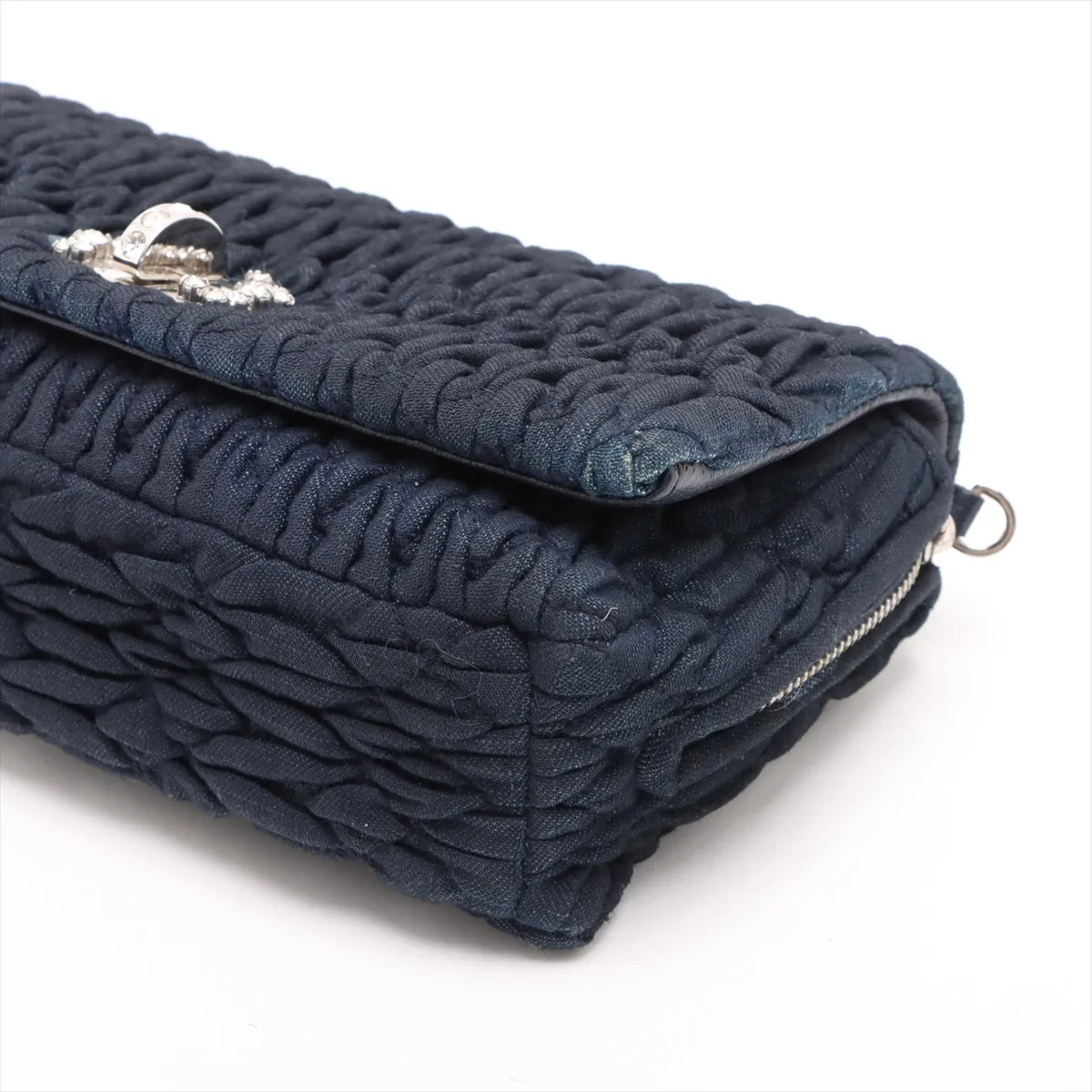 Matelasse Nappa Crystal Canvas Shoulder Bag Navy — view 3