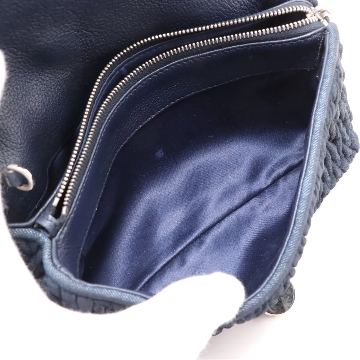 Matelasse Nappa Crystal Canvas Shoulder Bag Navy — view 6