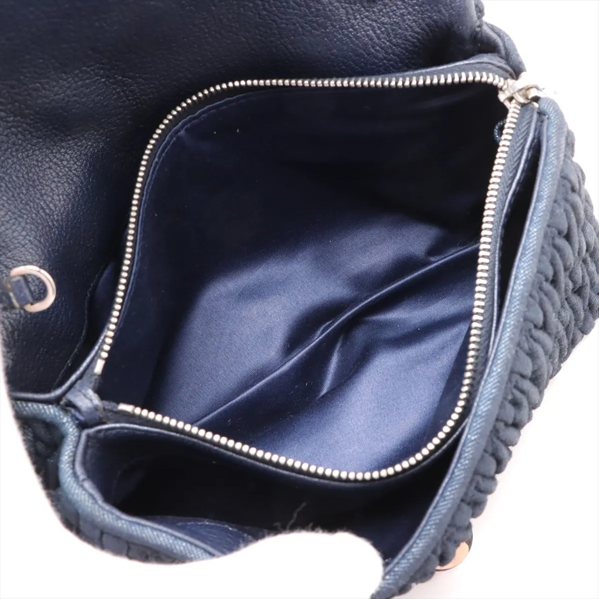 Matelasse Nappa Crystal Canvas Shoulder Bag Navy — view 7