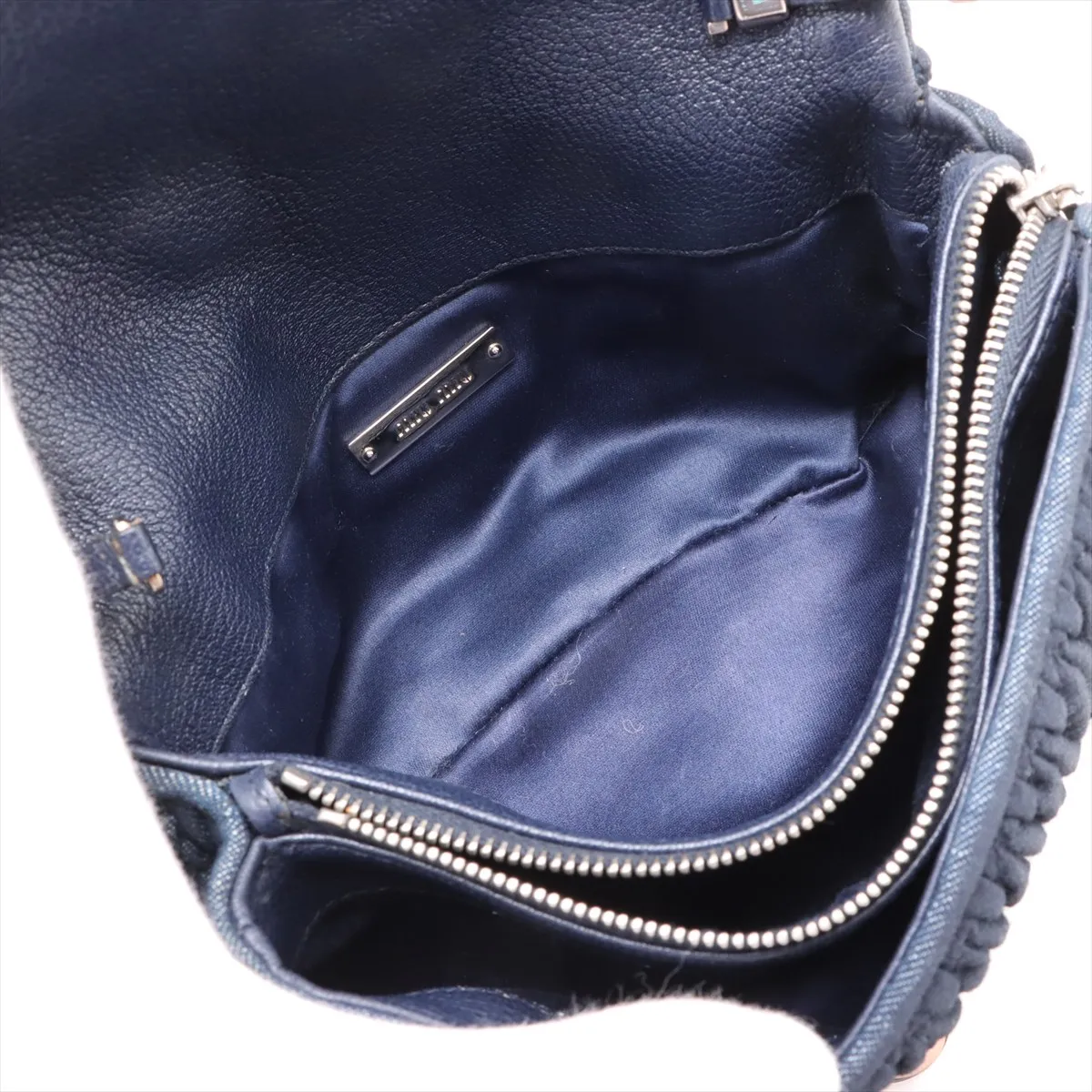 Matelasse Nappa Crystal Canvas Shoulder Bag Navy — view 8
