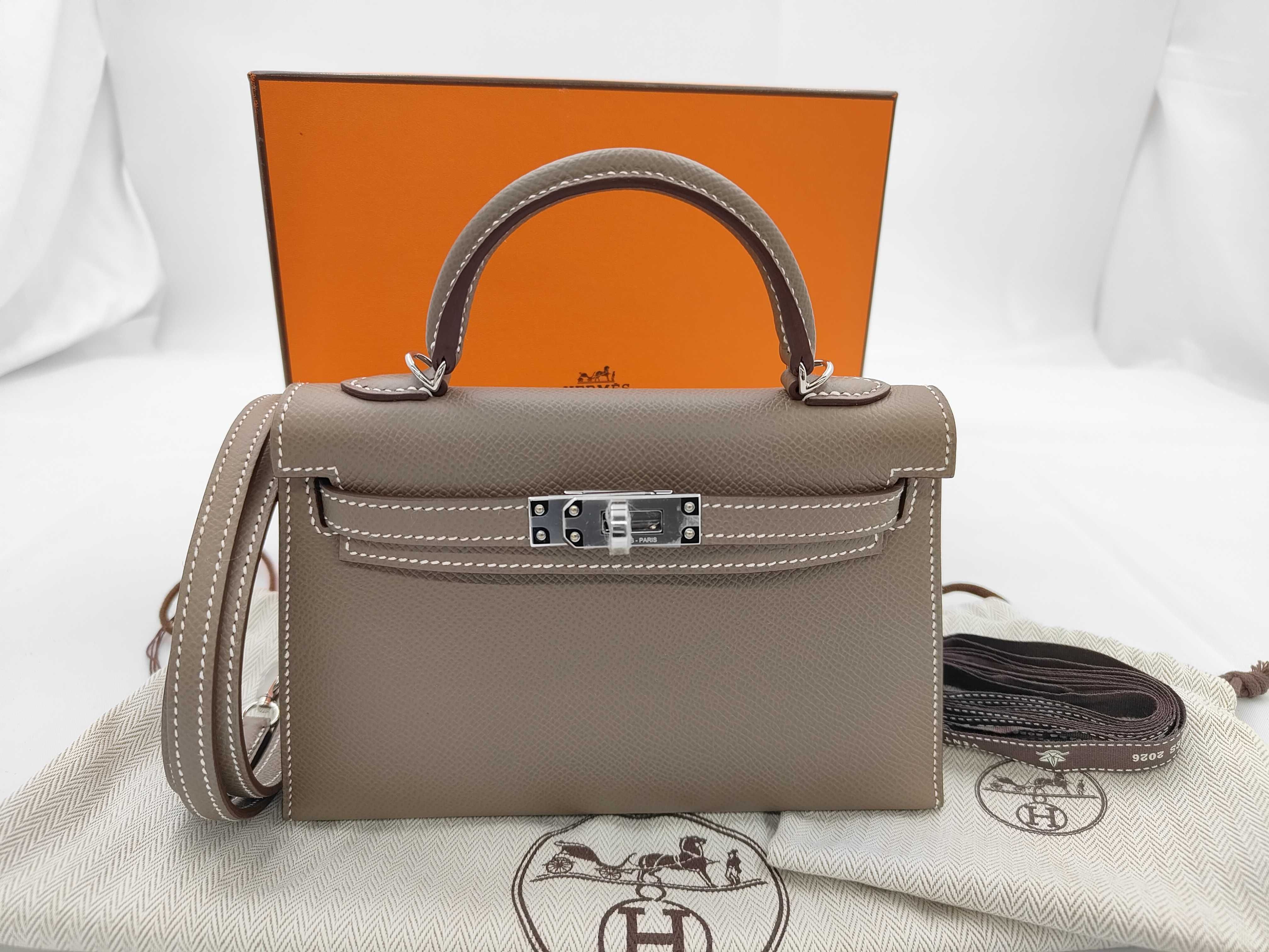 Mini Kelly 2 Etoupe Epsom Leather Silver Hardware G Stamp Handbag