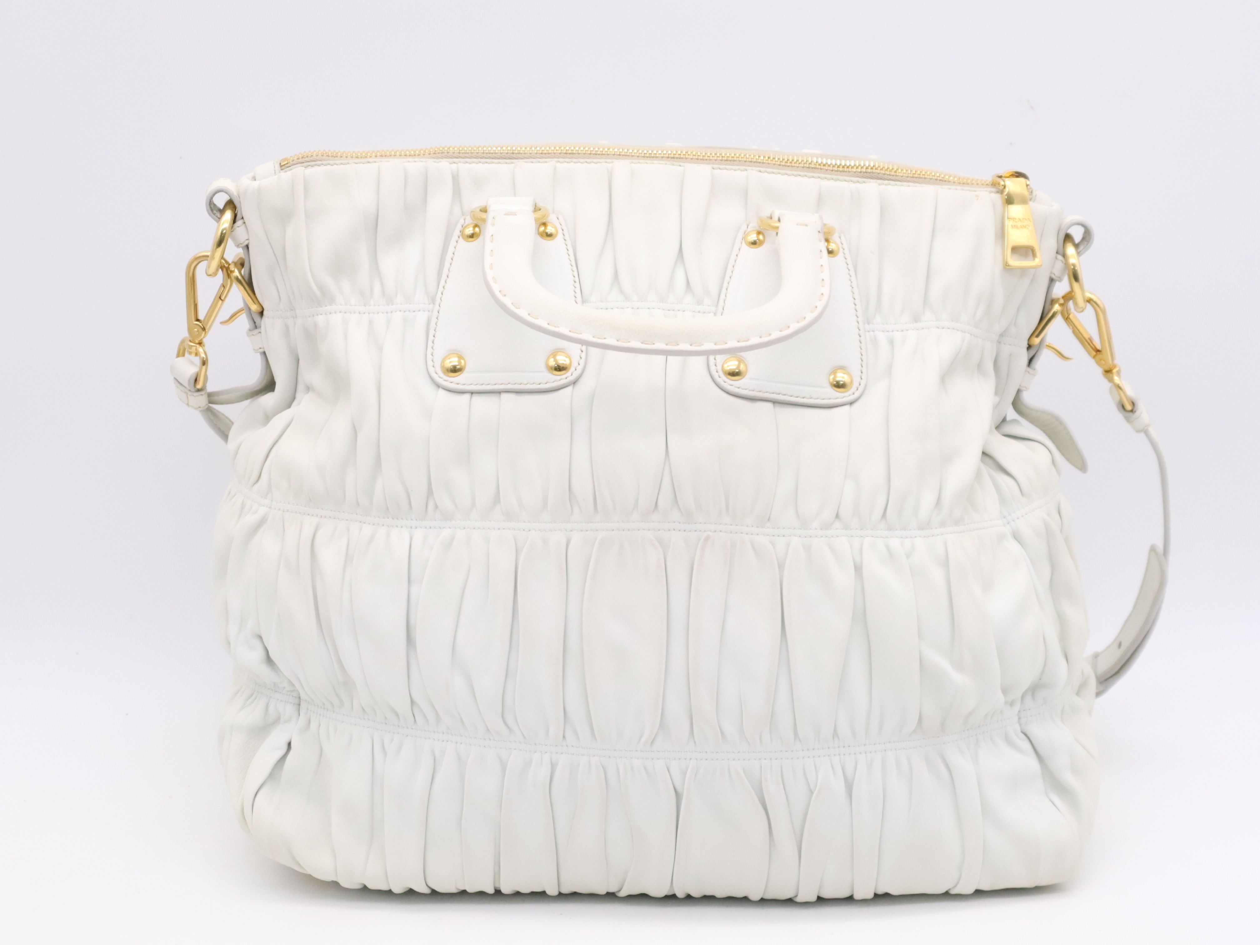 Leather 2-Way Gathered Handbag with Shoulder Strap and Dust Bag — view 2