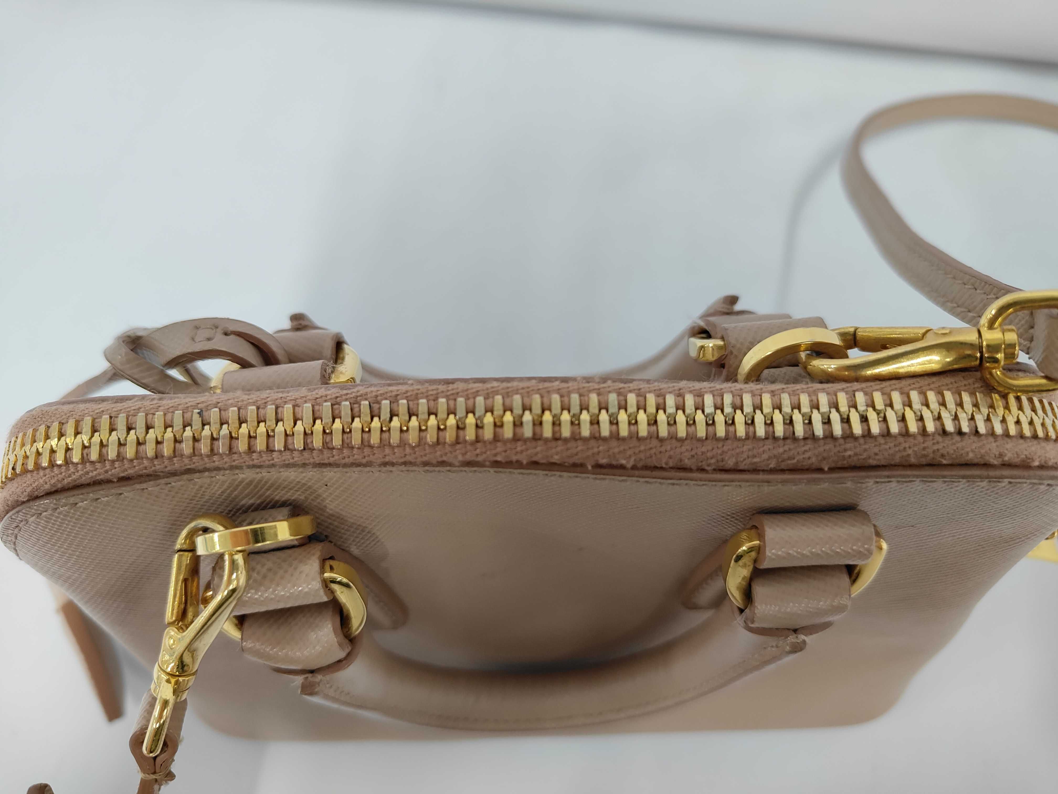 Saffiano Triangle Logo Promenade Leather 2-Way Mini Handbag — view 9