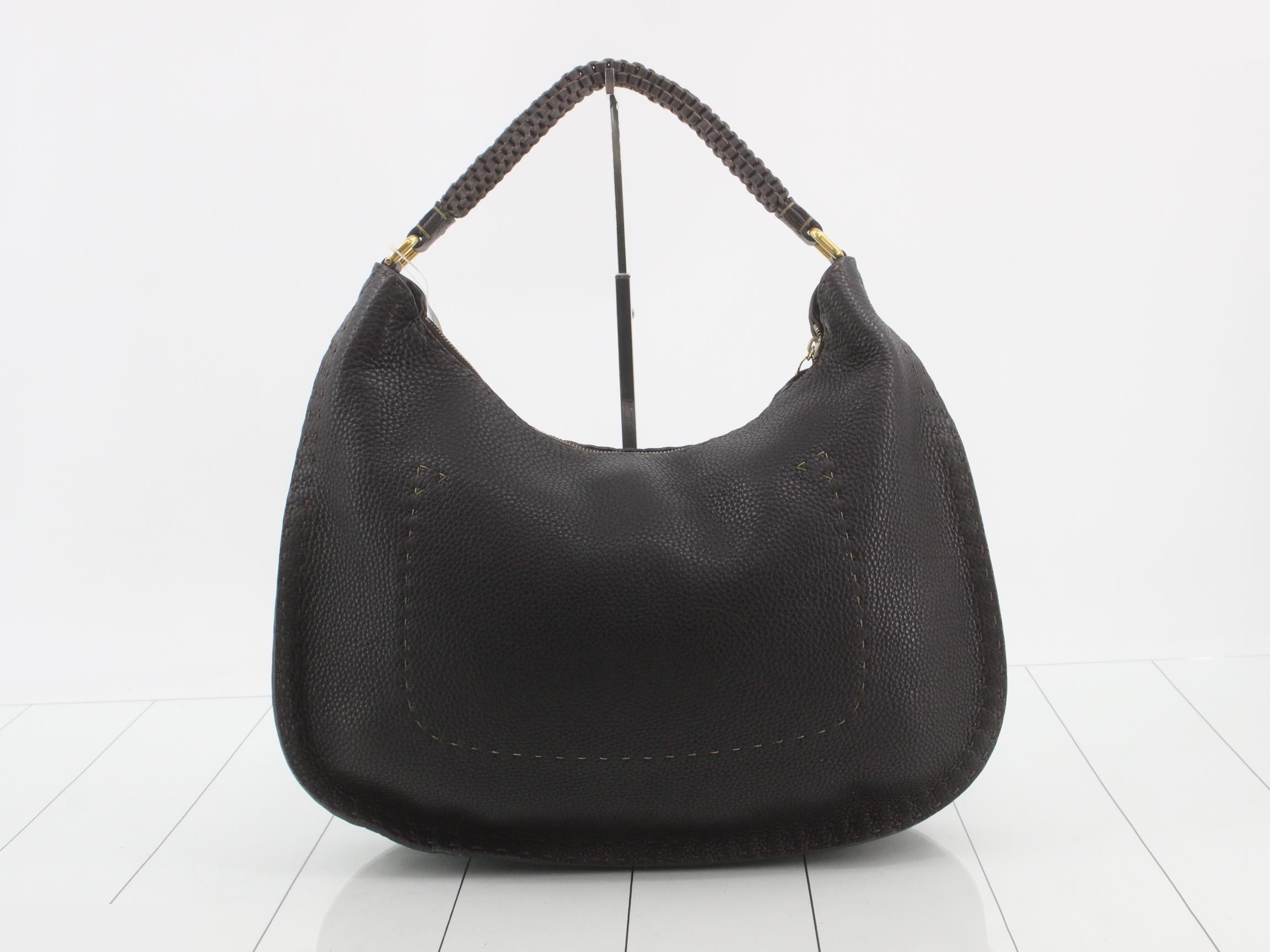 Selleria Hobo Shoulder Bag, Leather, Dark Brown — view 2