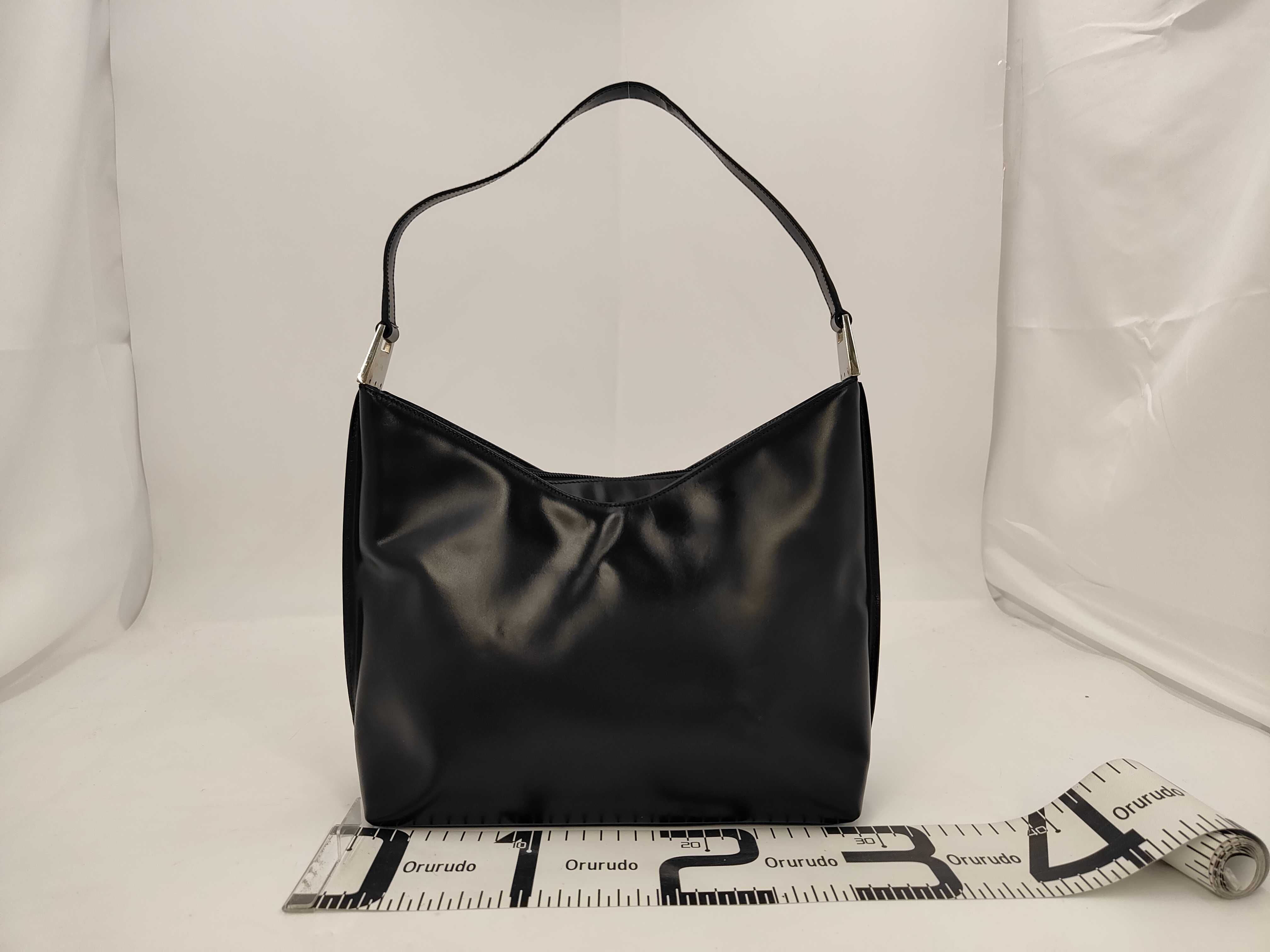 Leather Semi-Shoulder Bag, Black Shoulder Bag — view 2
