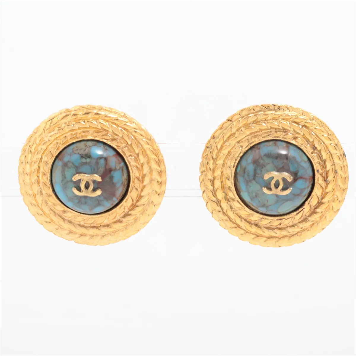 Coco Mark 2293 Earrings (Pair) GP Gold x Green. Shows signs of wear,