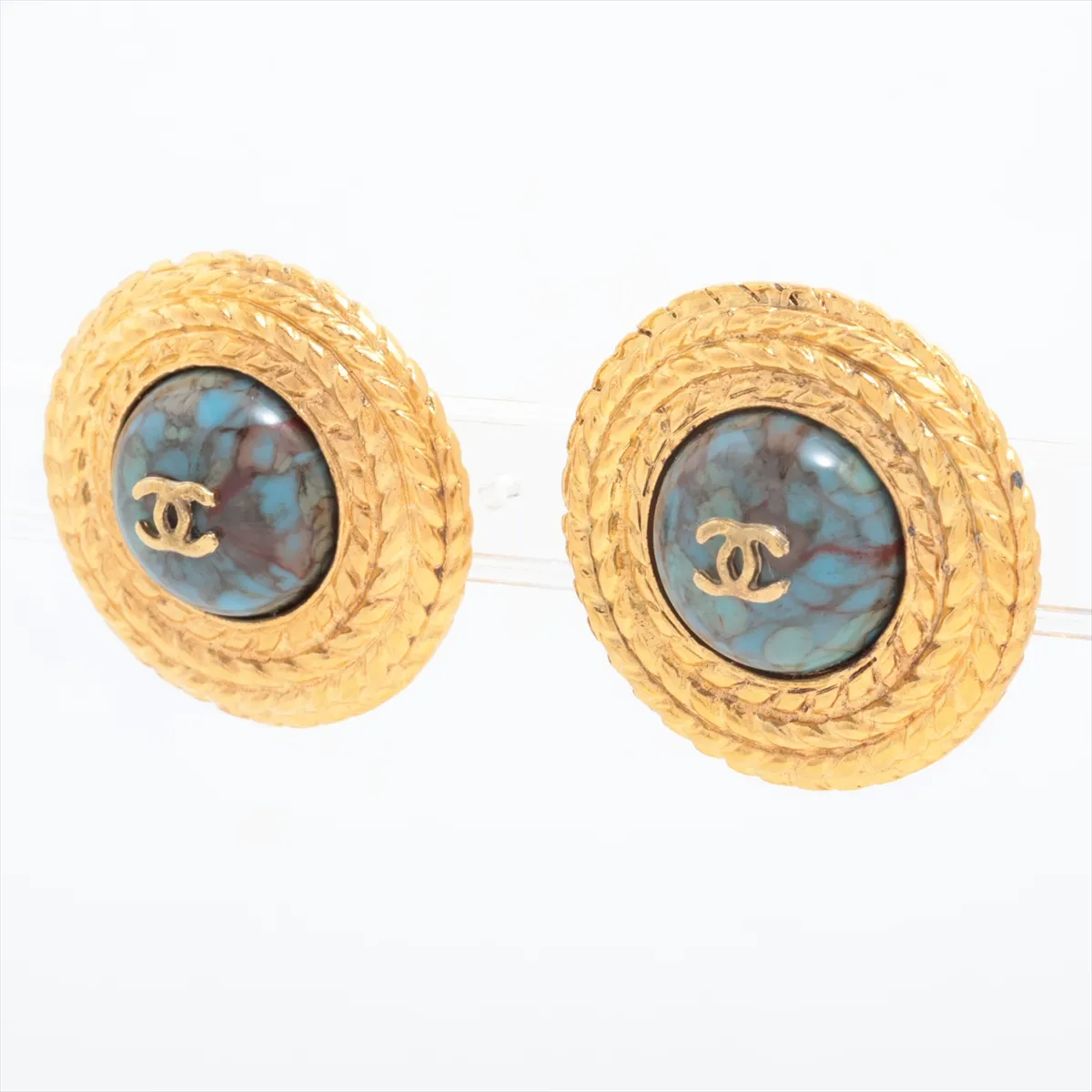 Coco Mark 2293 Earrings (Pair) GP Gold x Green. Shows signs of wear, — view 3