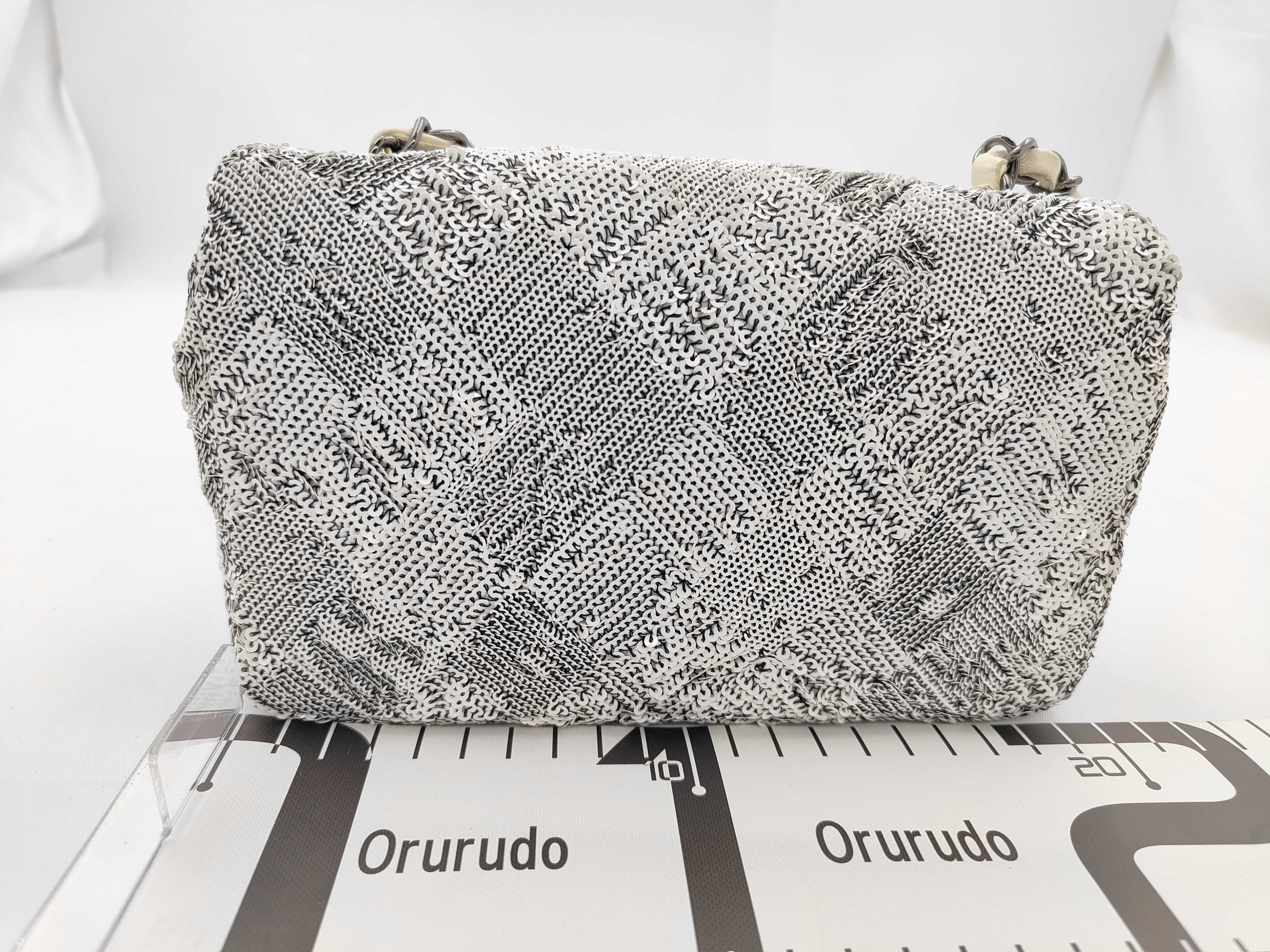 Mini Matelassé Chain Shoulder Bag with Sequins, Gray — view 2