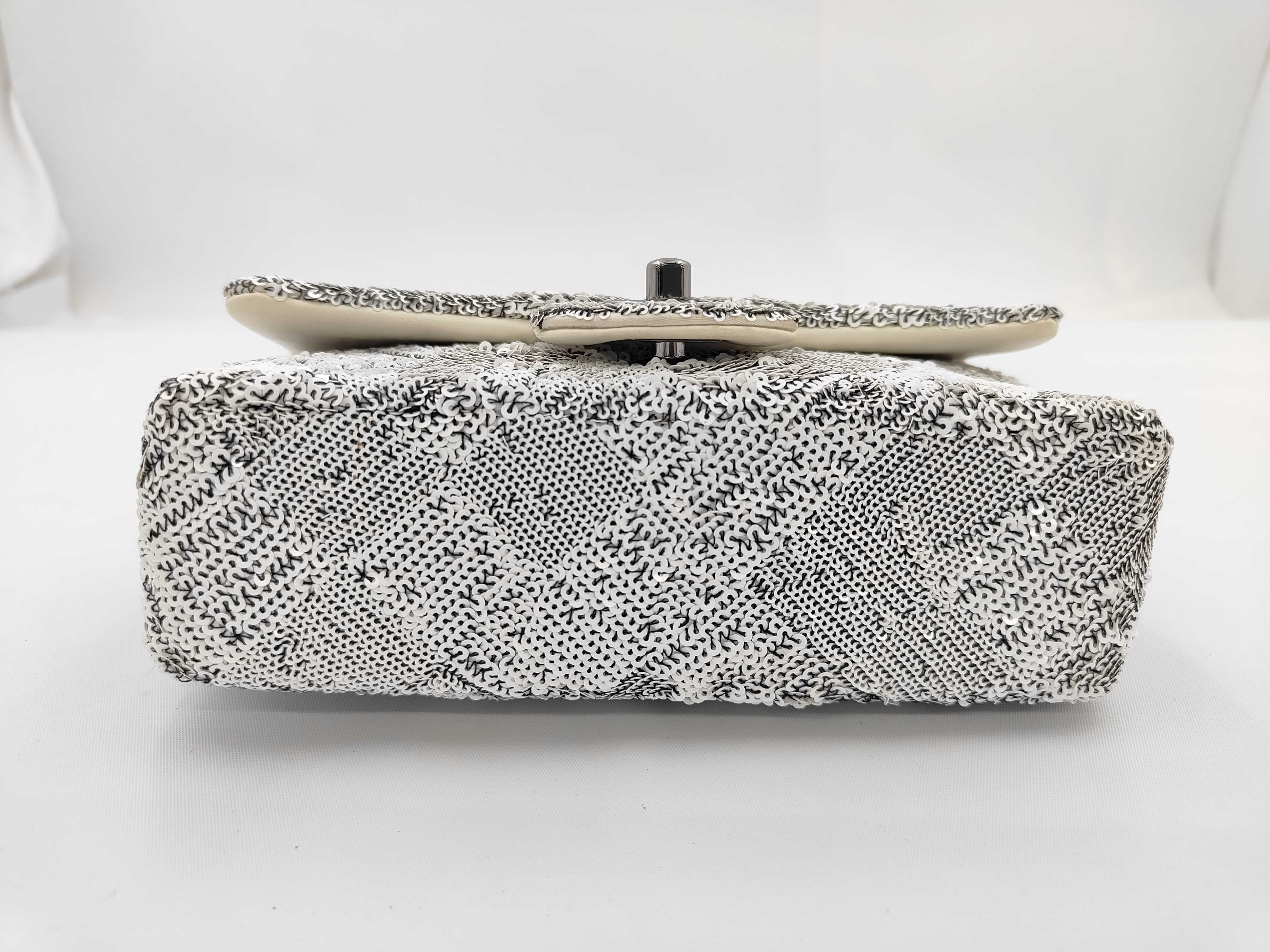 Mini Matelassé Chain Shoulder Bag with Sequins, Gray — view 5