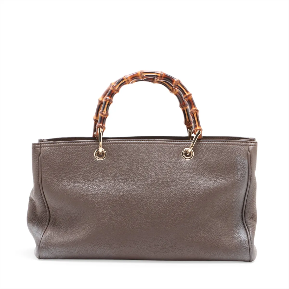 Bamboo Leather 2-Way Handbag, Khaki, 323660 — view 2