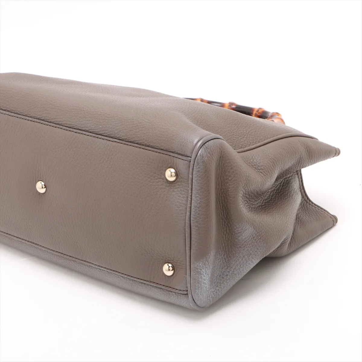 Bamboo Leather 2-Way Handbag, Khaki, 323660 — view 3