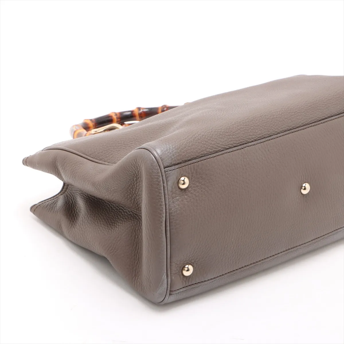 Bamboo Leather 2-Way Handbag, Khaki, 323660 — view 4