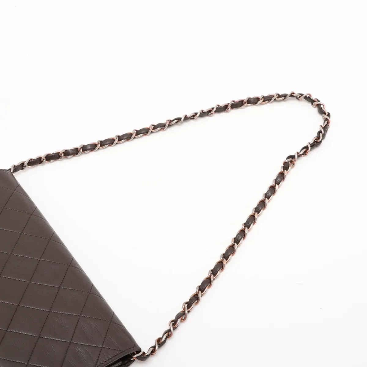 Matelassé Lambskin Chain Shoulder Bag, Push-Lock, Brown, Gold Hardware — view 5