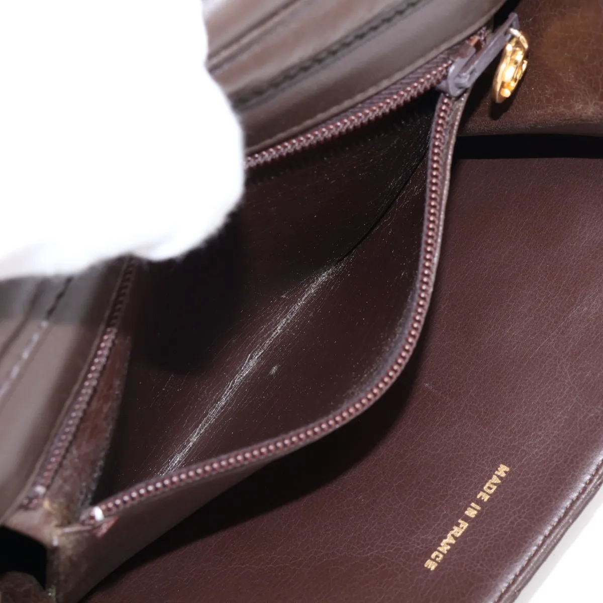 Matelassé Lambskin Chain Shoulder Bag, Push-Lock, Brown, Gold Hardware — view 7