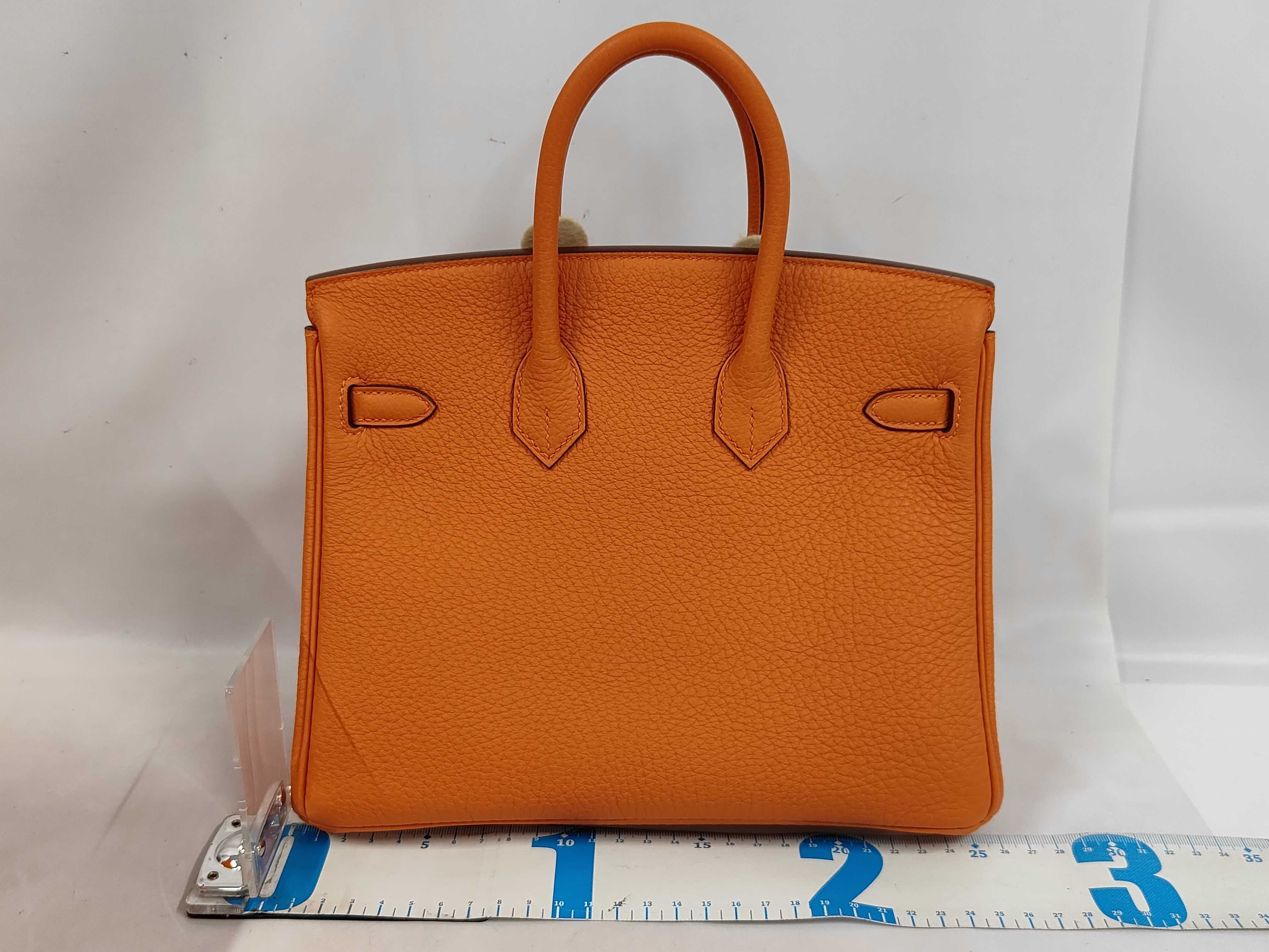 Birkin 25 Togo Orange Silver Hardware W Stamp Handbag — view 2