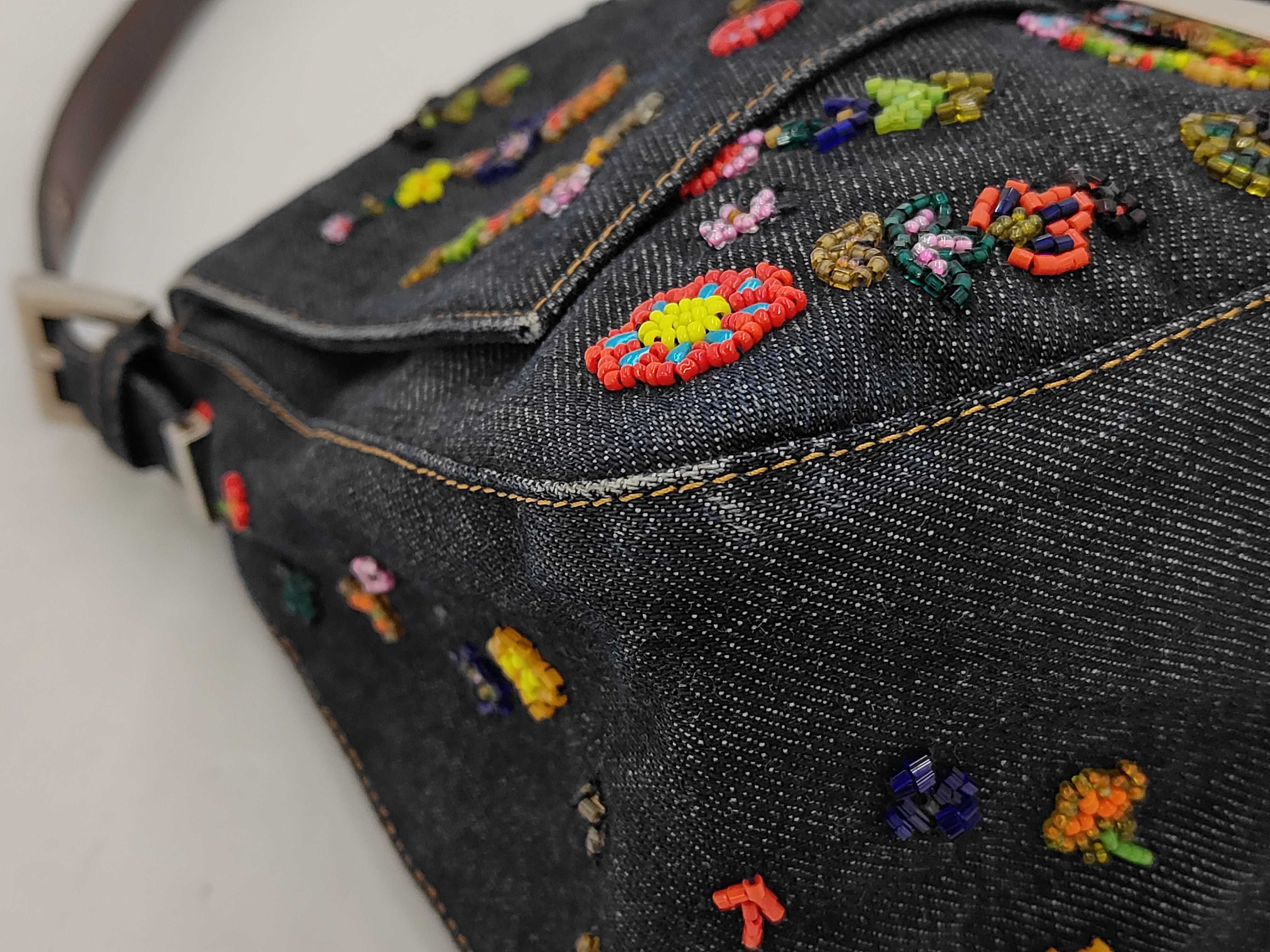 Denim Beaded Mamma Bucket One-Shoulder Bag — view 6
