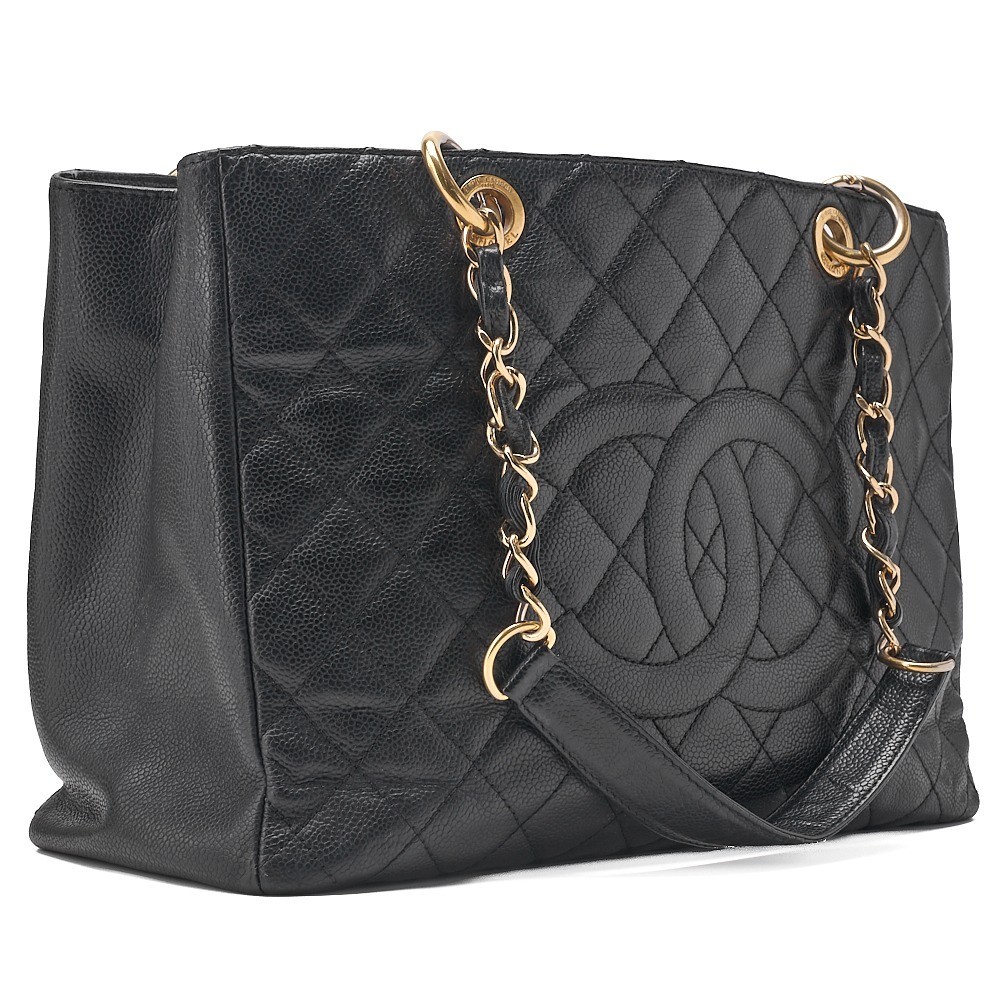 Caviar leather Matelassé GST chain tote bag, black, silver hardware, serial number 13. — view 3