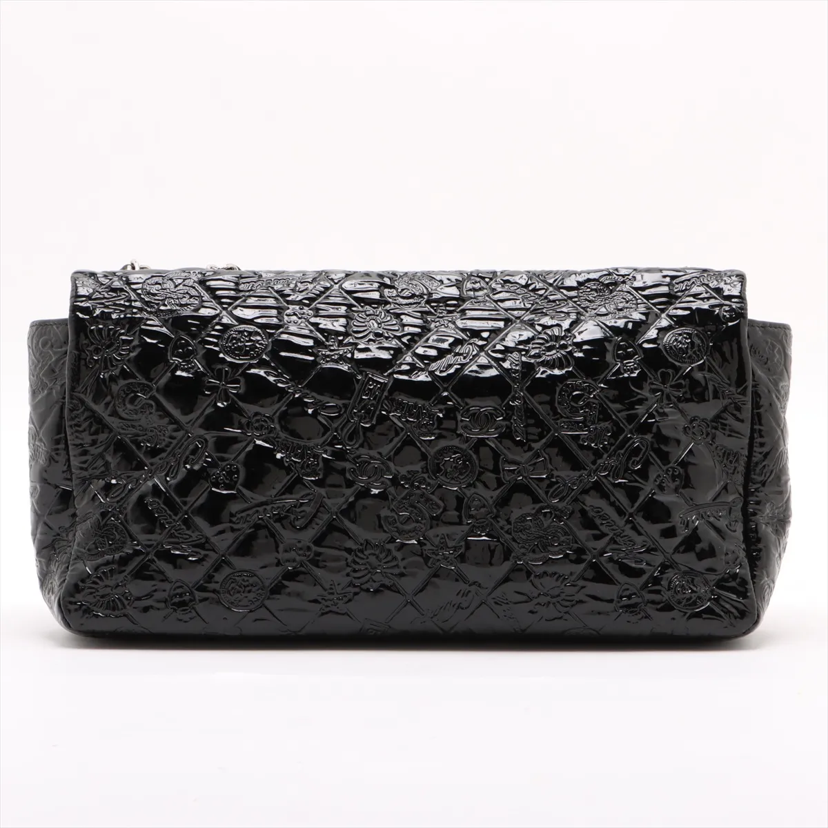 Matelasse patent leather single flap double chain bag black silver hardware 14077625 14th series — view 2