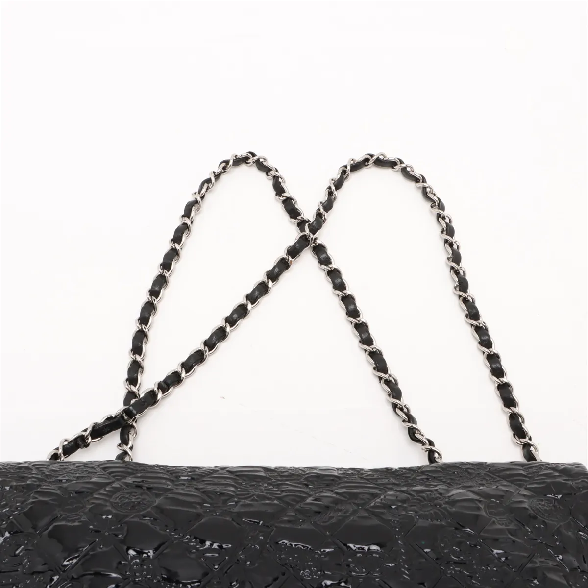 Matelasse patent leather single flap double chain bag black silver hardware 14077625 14th series — view 6