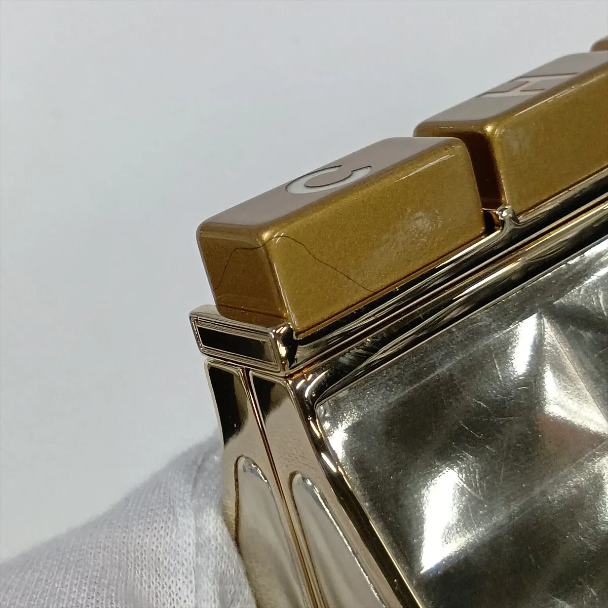 Ice Cube Metallic Leather Clutch Bag, Gold, Gold Hardware, Item No. 13841689, Series No. 13 — view 13