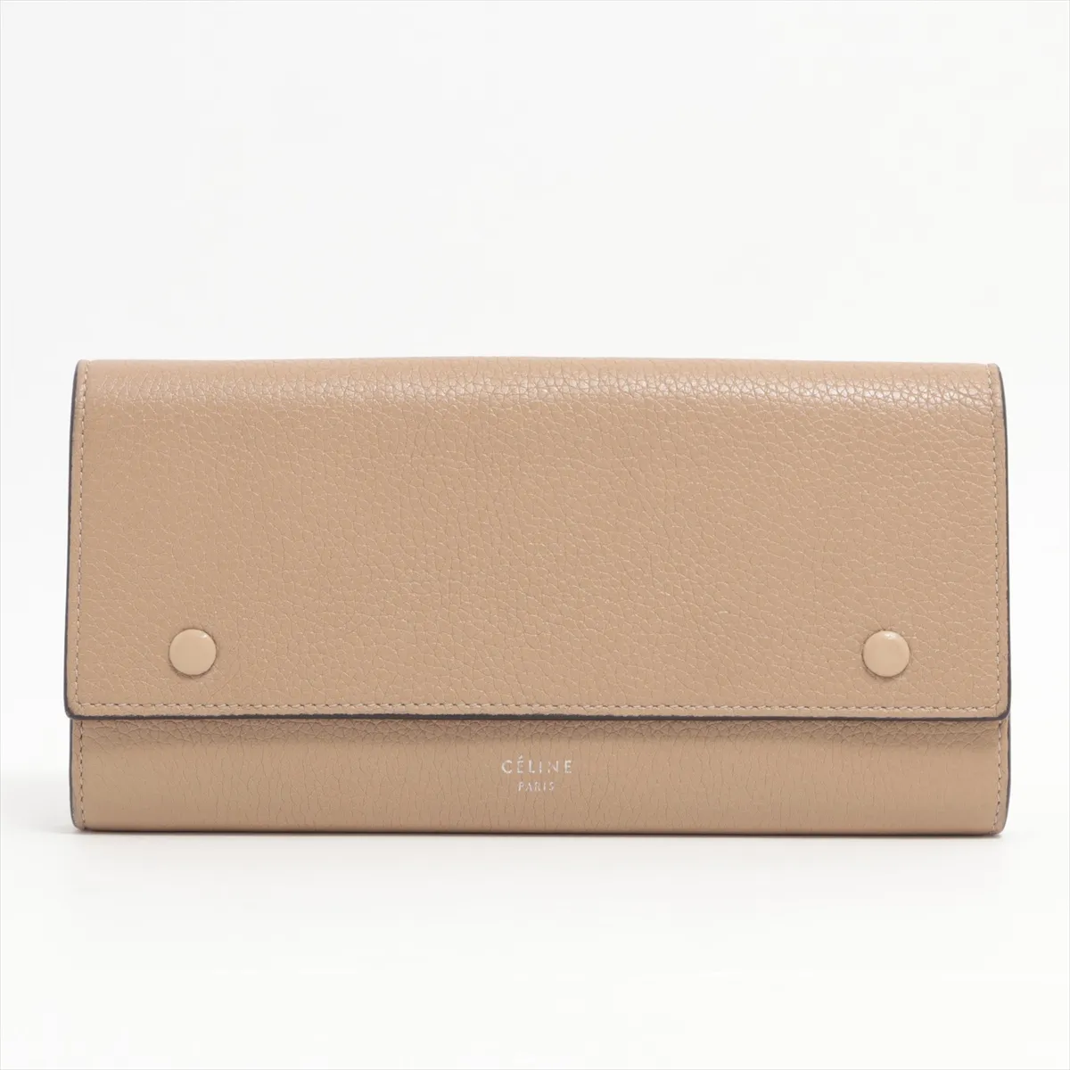 Large Flap Multifunction Leather Long Wallet Beige