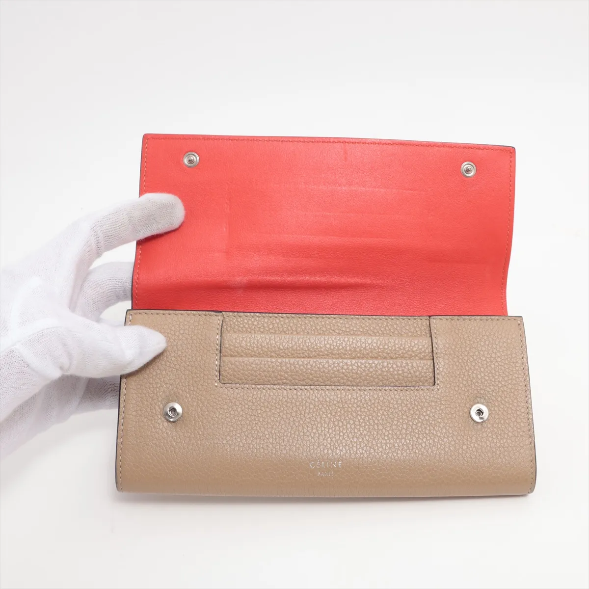 Large Flap Multifunction Leather Long Wallet Beige — view 3