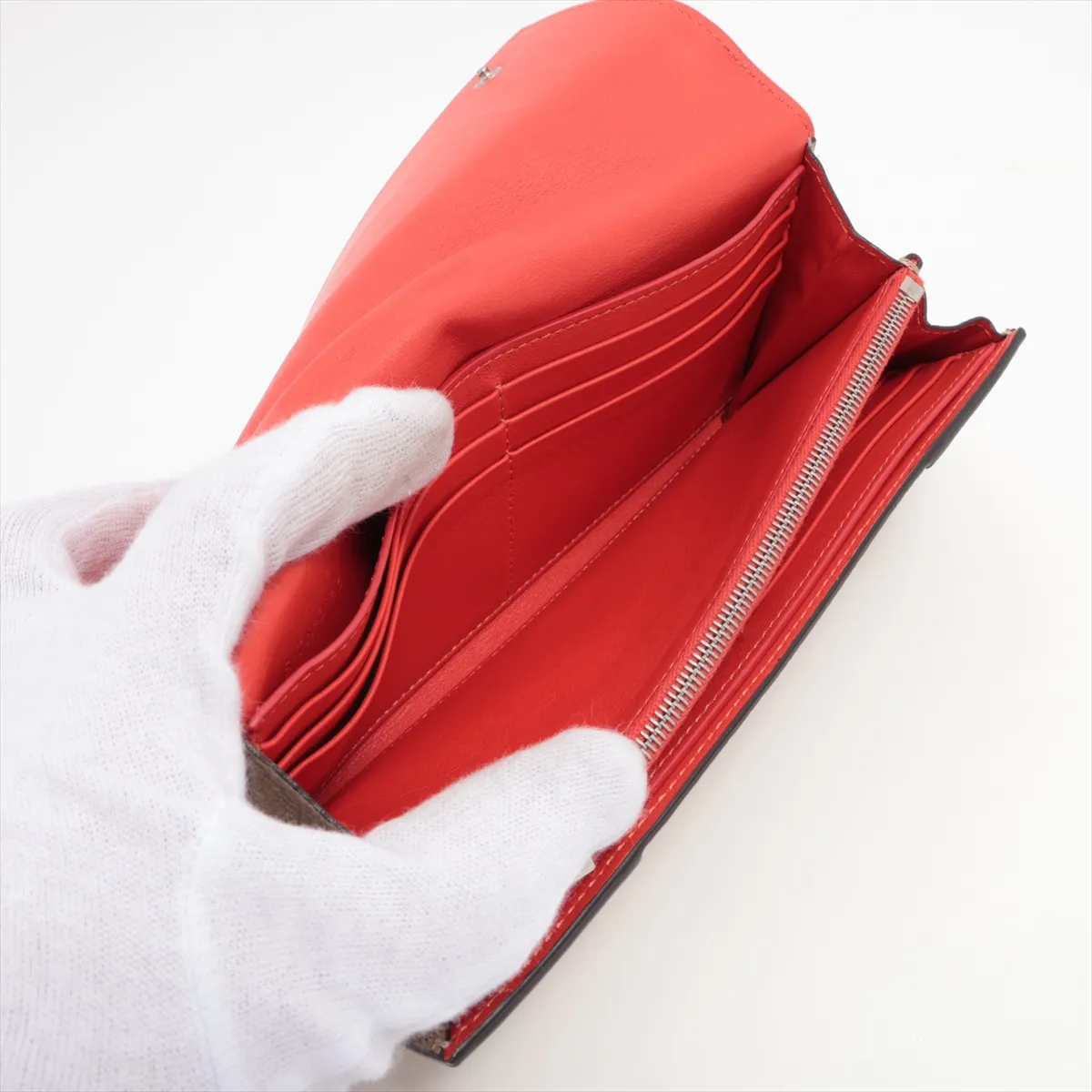 Large Flap Multifunction Leather Long Wallet Beige — view 5