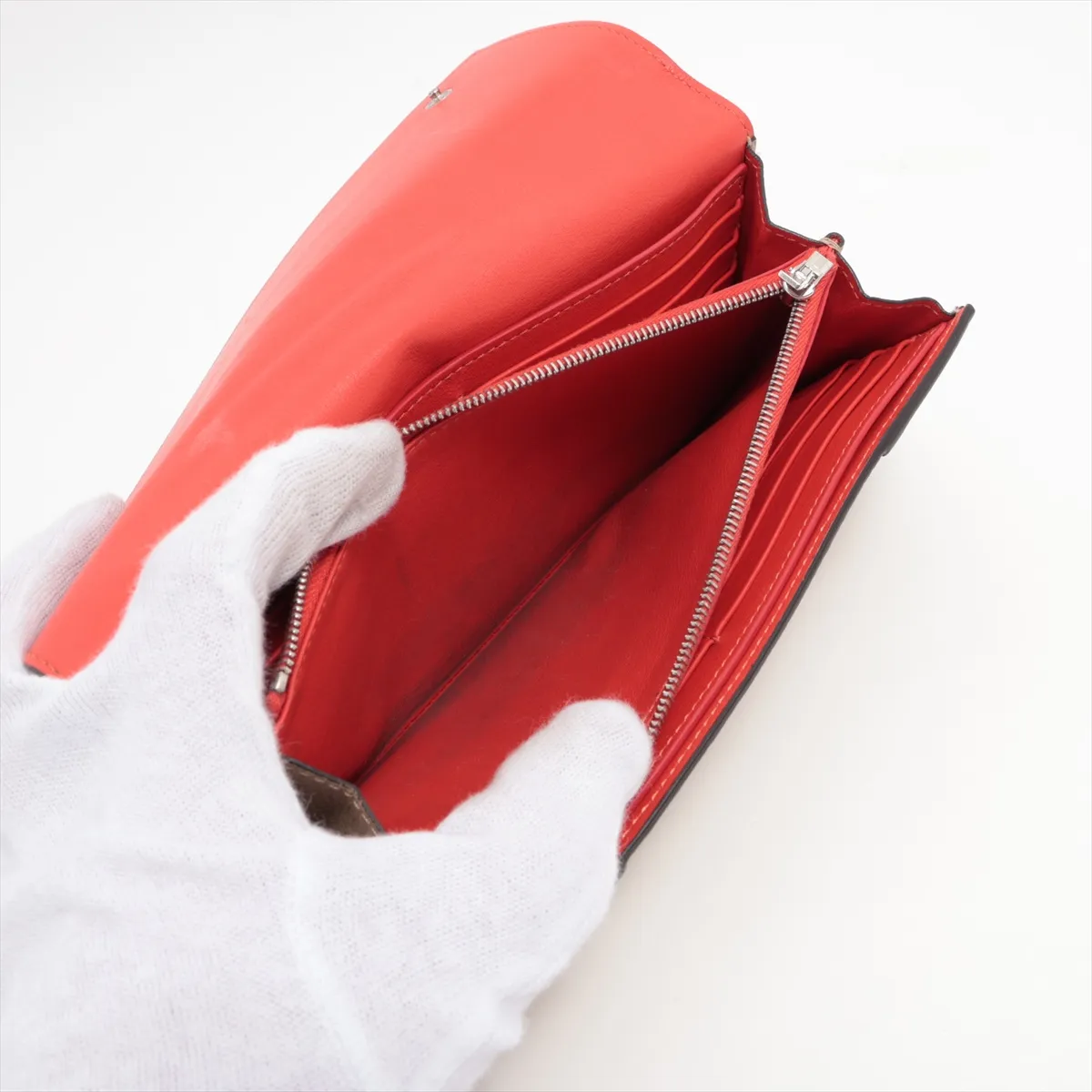 Large Flap Multifunction Leather Long Wallet Beige — view 8