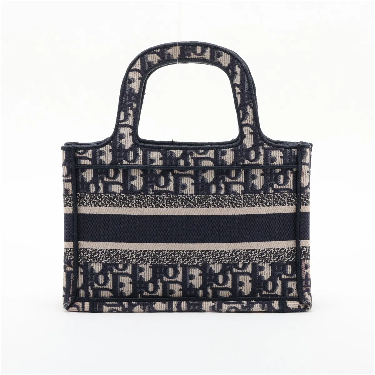 Oblique Mini Book Tote Canvas Handbag, Navy — view 2