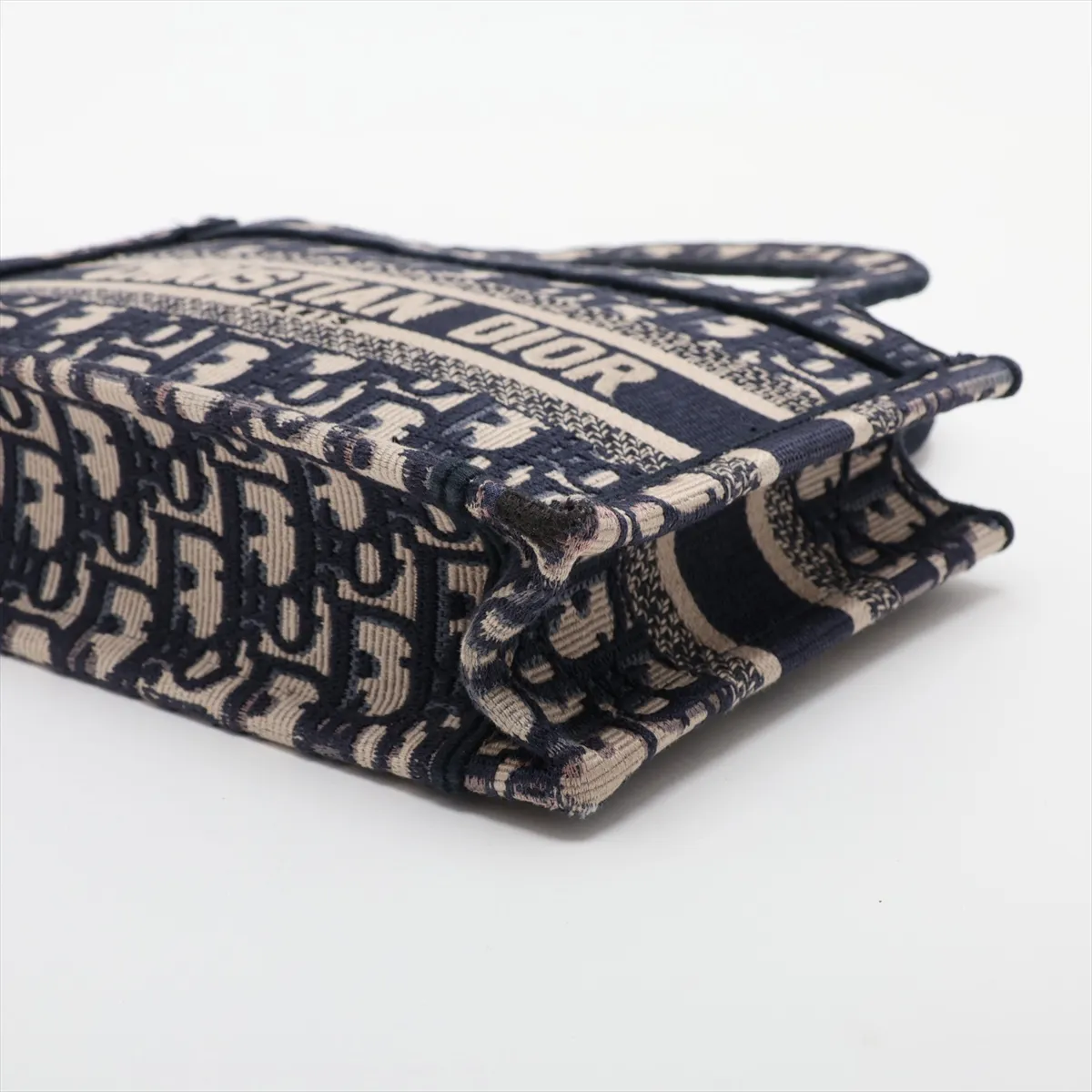 Oblique Mini Book Tote Canvas Handbag, Navy — view 3
