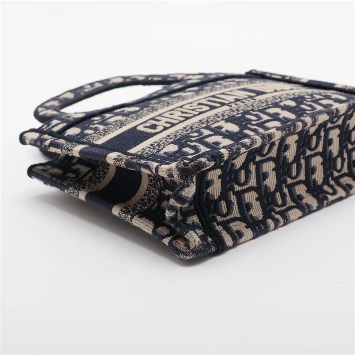Oblique Mini Book Tote Canvas Handbag, Navy — view 4