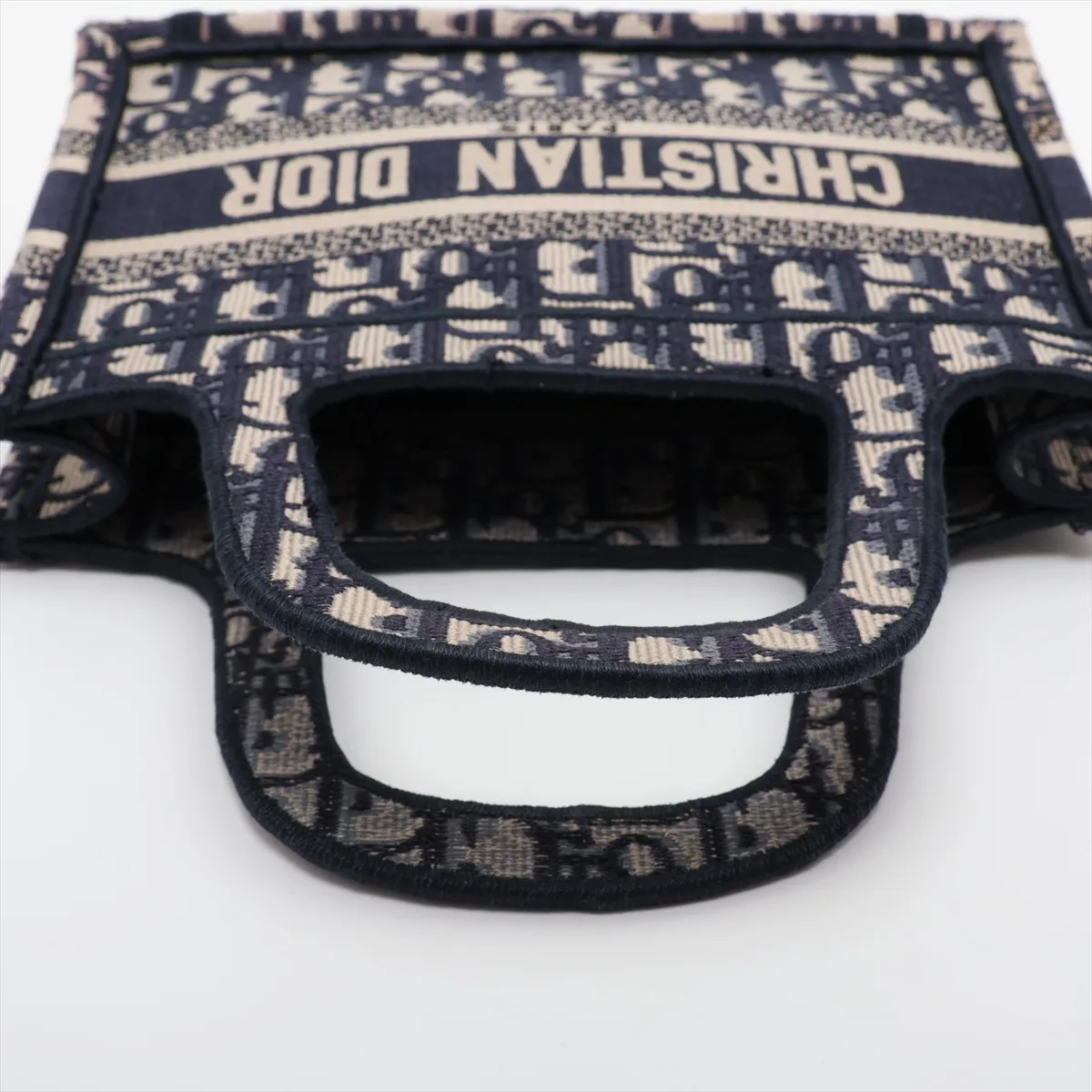 Oblique Mini Book Tote Canvas Handbag, Navy — view 5