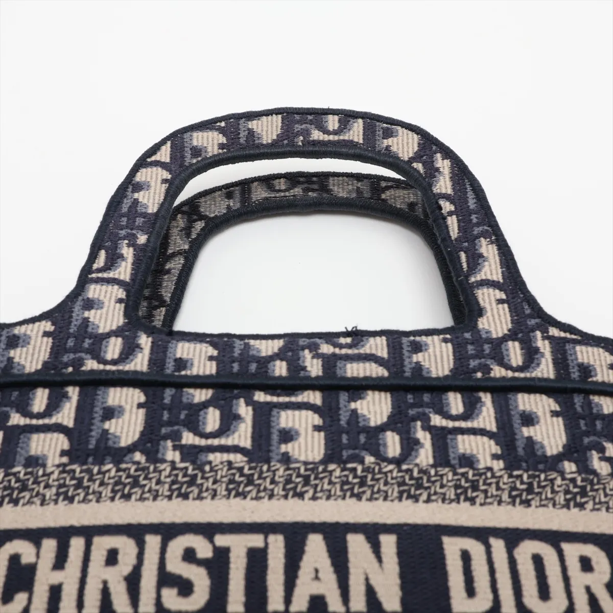 Oblique Mini Book Tote Canvas Handbag, Navy — view 6