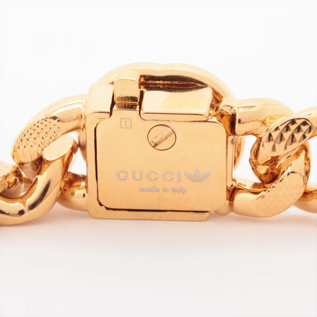 x Adidas Trefoil Gold Chain Necklace, GP Orange x Gold, with some wear, tarnishing, and stains. — view 4
