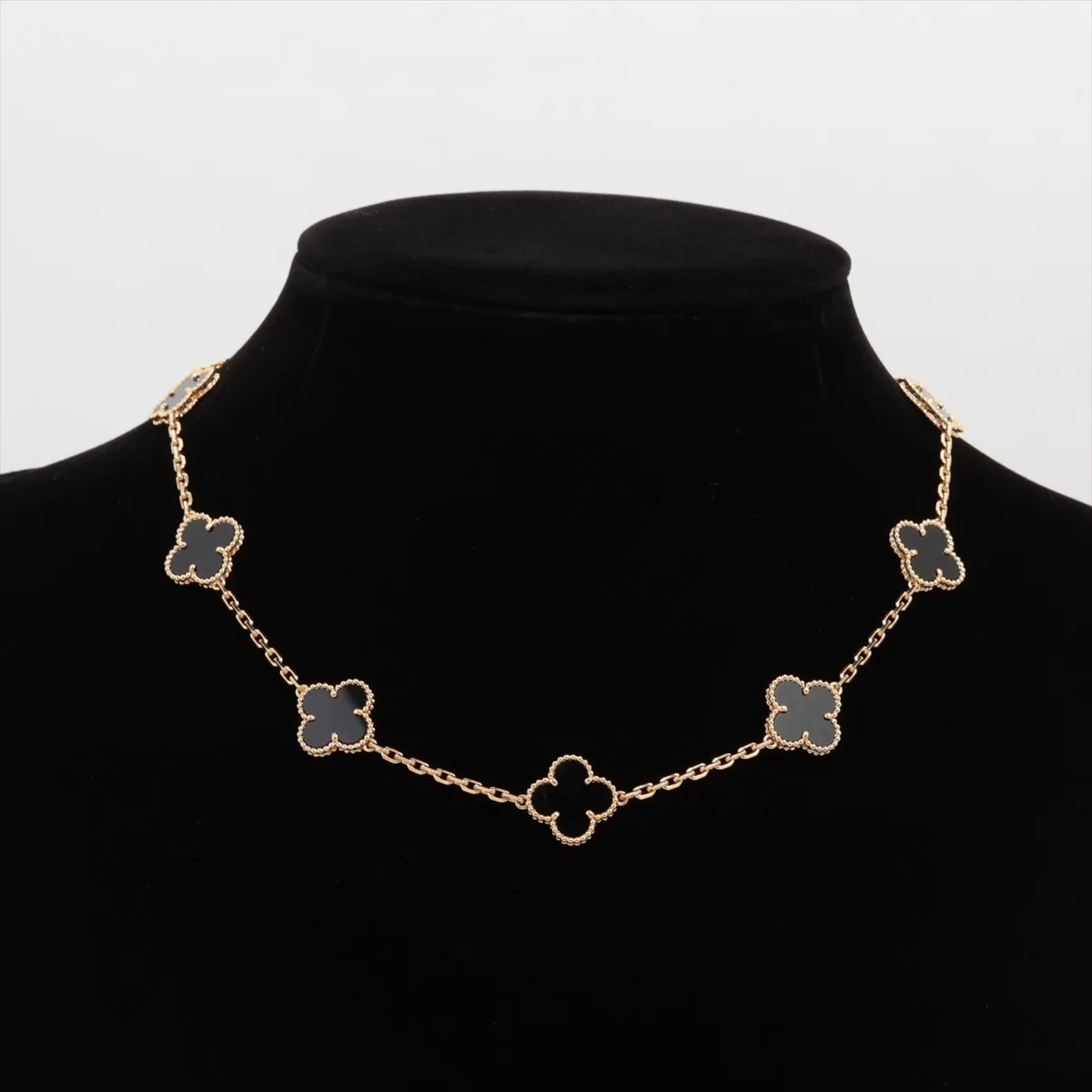 Vintage Alhambra 10P Onyx Necklace 750(YG) 24.3g JE264806 Crab spring exposure — view 6