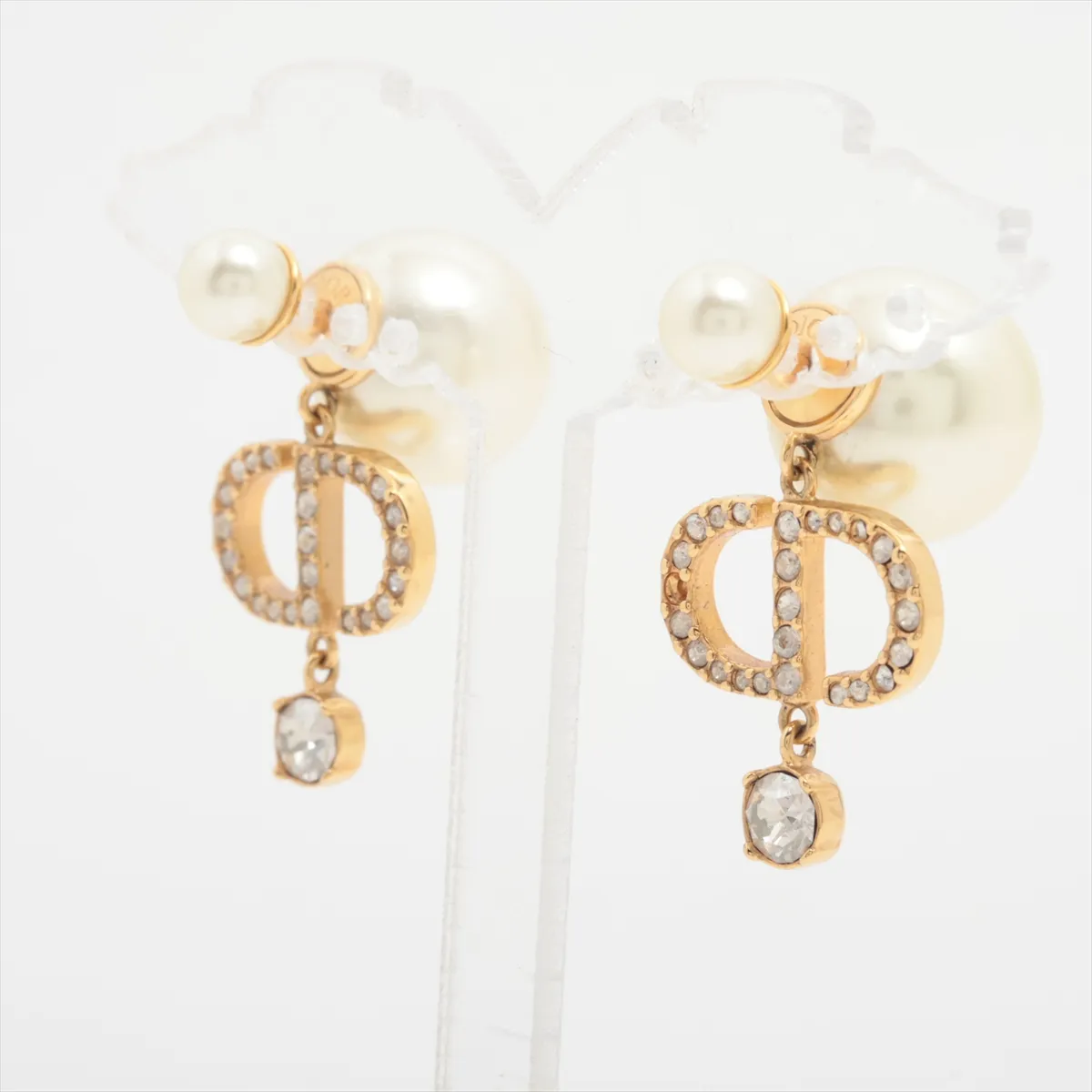 Tribales earrings (for both ears) GP x rhinestone x faux pearl Gold. — view 3