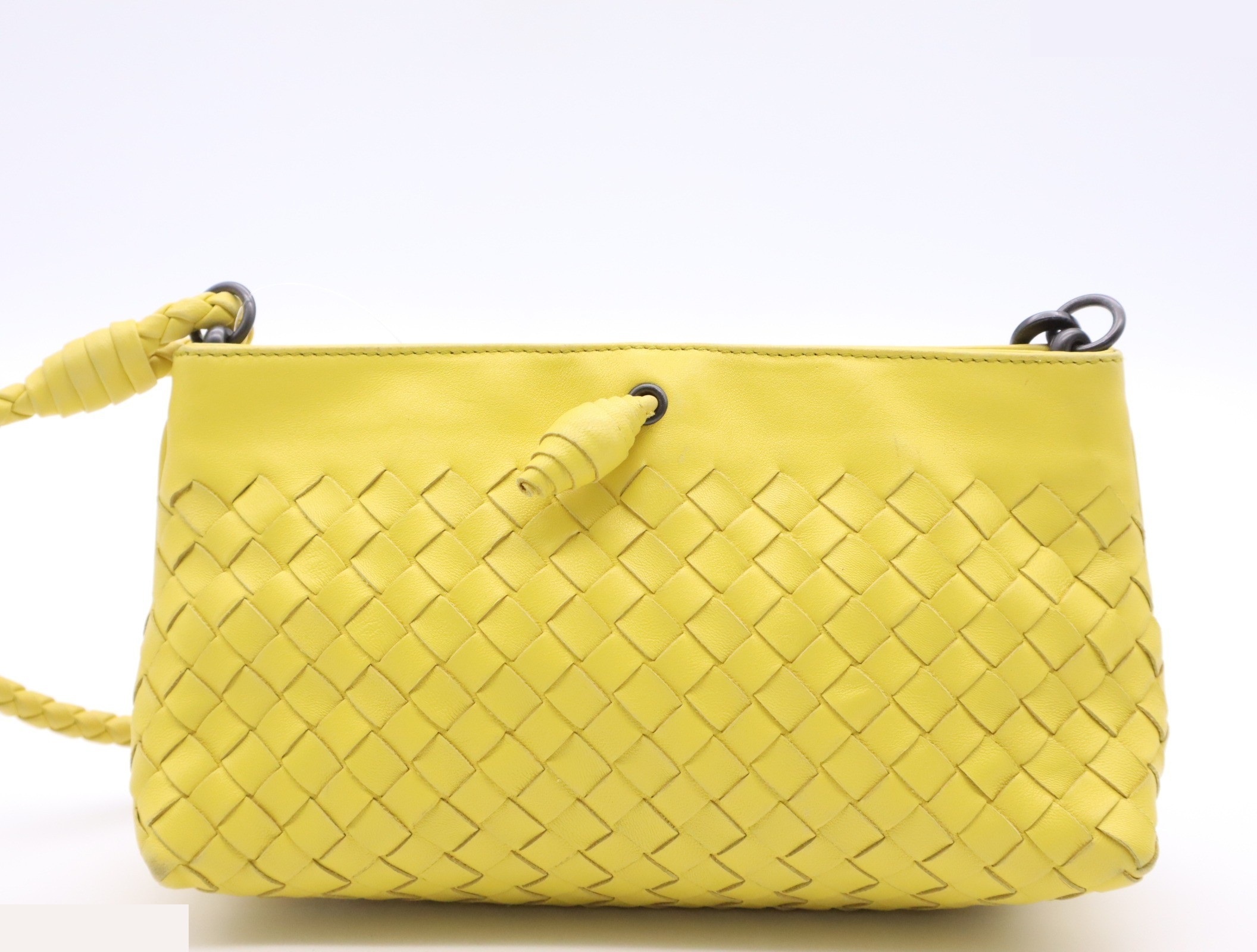 Lambskin Intrecciato Handbag, Yellow — view 2