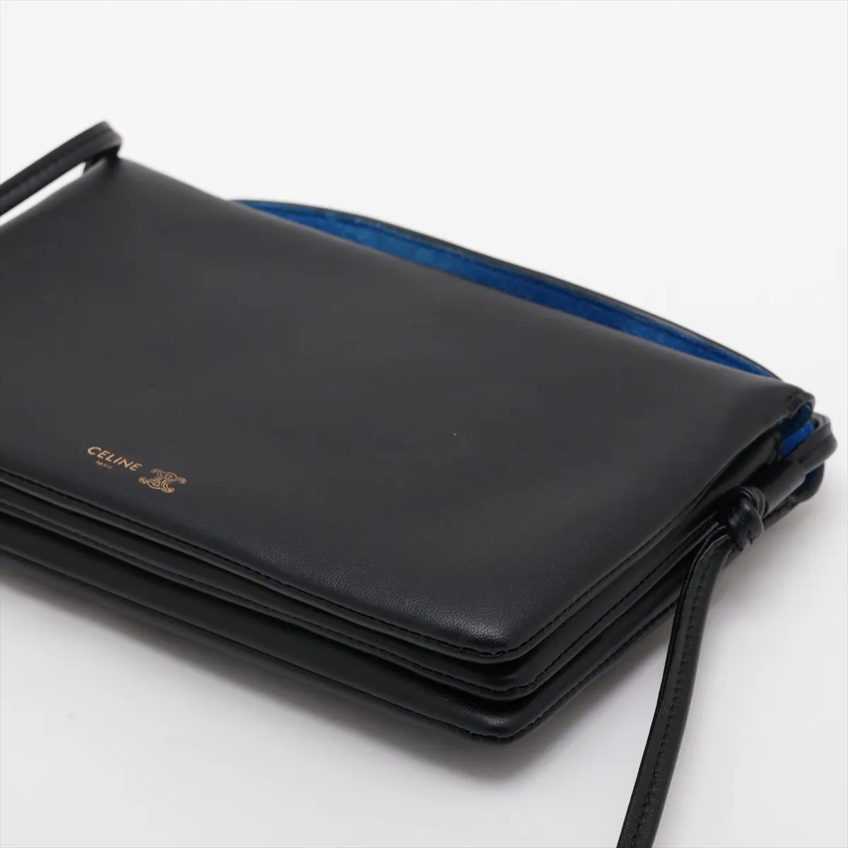 Trio Flap Leather Shoulder Bag, Black — view 3