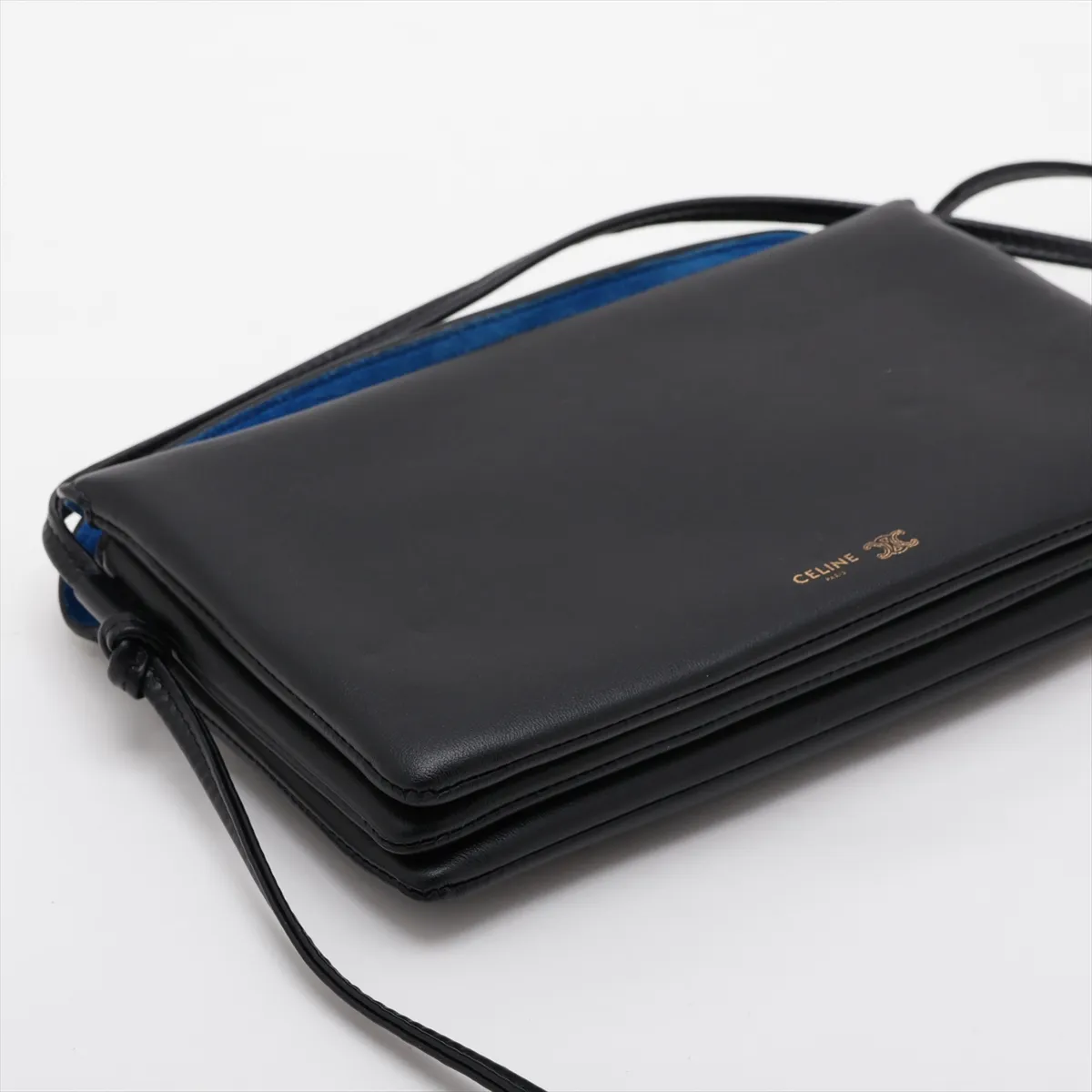 Trio Flap Leather Shoulder Bag, Black — view 4