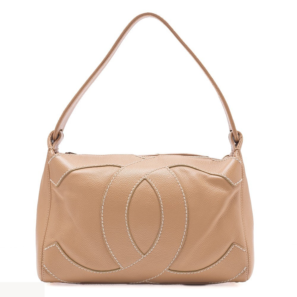 Caviar Skin Large Coco Wild Stitch Handbag, Beige — view 2