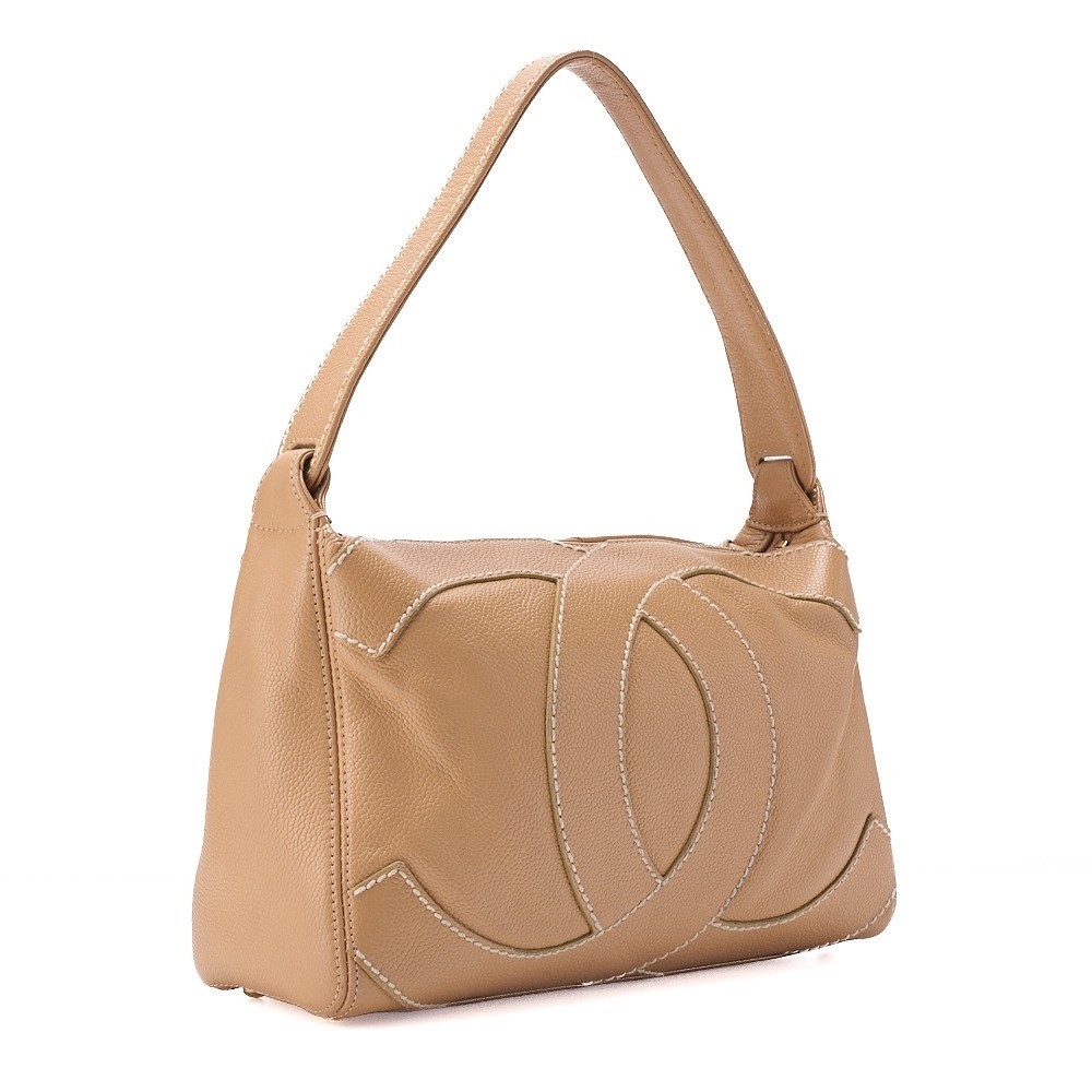 Caviar Skin Large Coco Wild Stitch Handbag, Beige — view 3