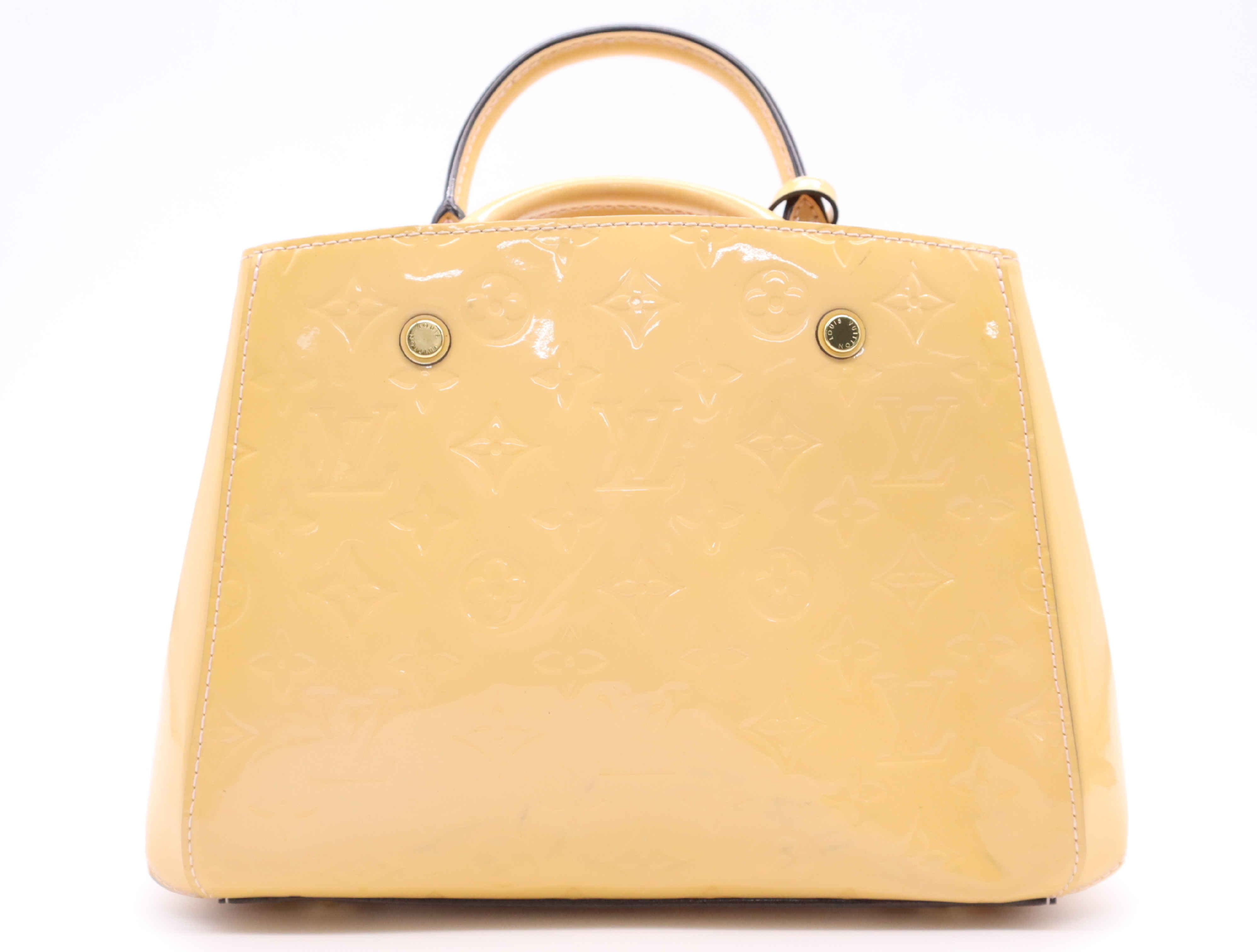 M50173 Monogram Vernis Montaigne BB Dune Handbag with Shoulder Strap, Padlock, 2 Keys, and Clochette — view 2