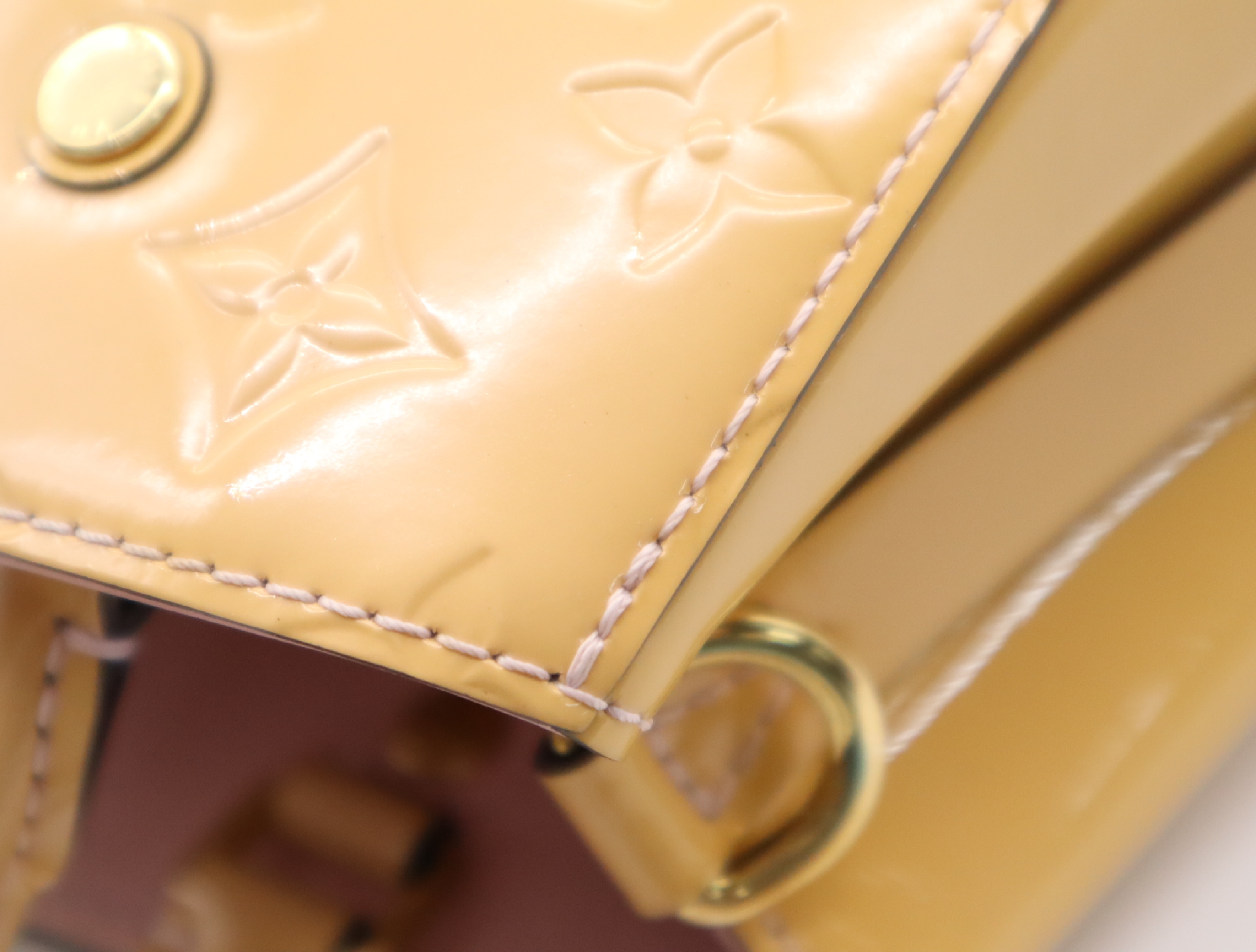 M50173 Monogram Vernis Montaigne BB Dune Handbag with Shoulder Strap, Padlock, 2 Keys, and Clochette — view 11