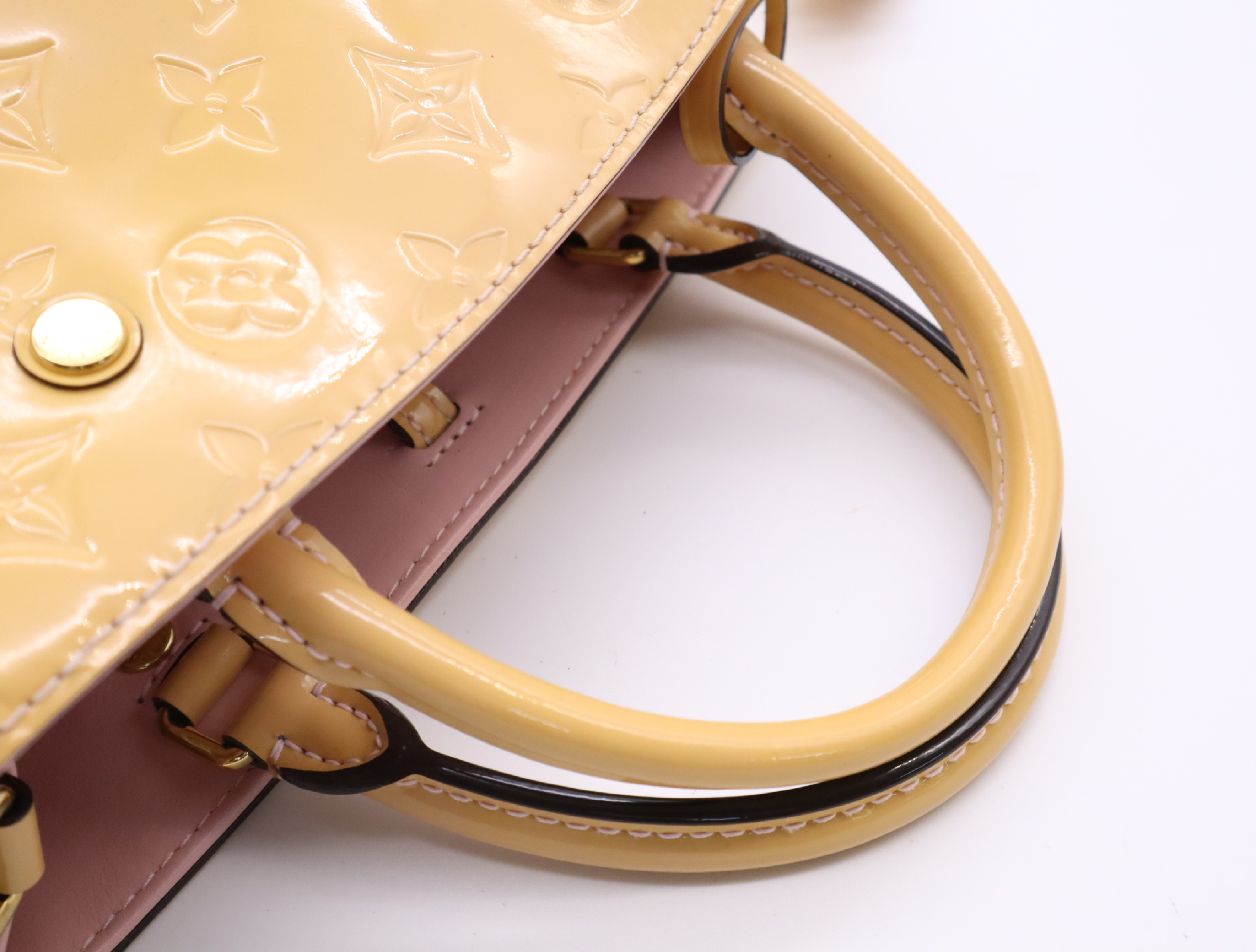 M50173 Monogram Vernis Montaigne BB Dune Handbag with Shoulder Strap, Padlock, 2 Keys, and Clochette — view 12