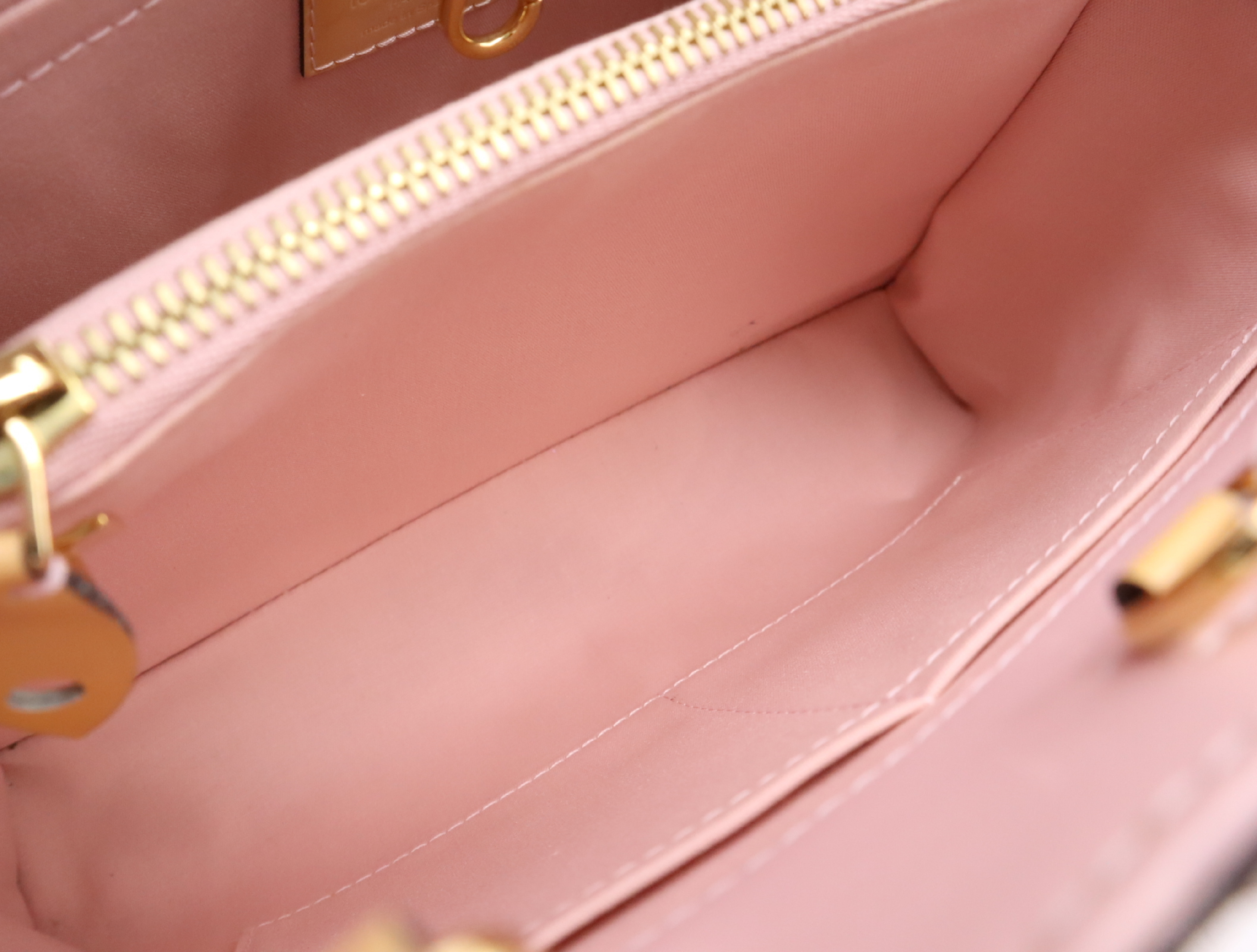 M50173 Monogram Vernis Montaigne BB Dune Handbag with Shoulder Strap, Padlock, 2 Keys, and Clochette — view 14