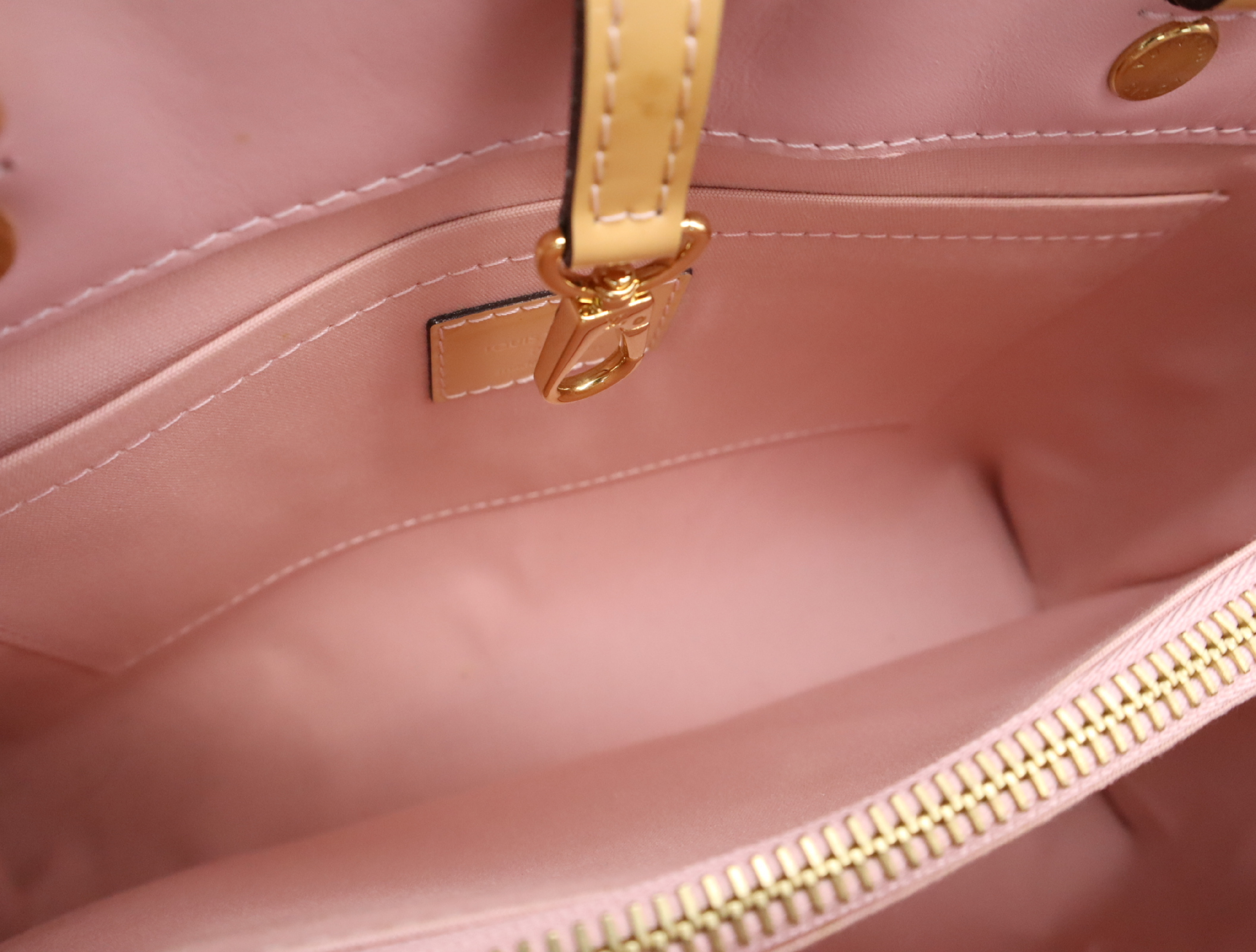 M50173 Monogram Vernis Montaigne BB Dune Handbag with Shoulder Strap, Padlock, 2 Keys, and Clochette — view 15