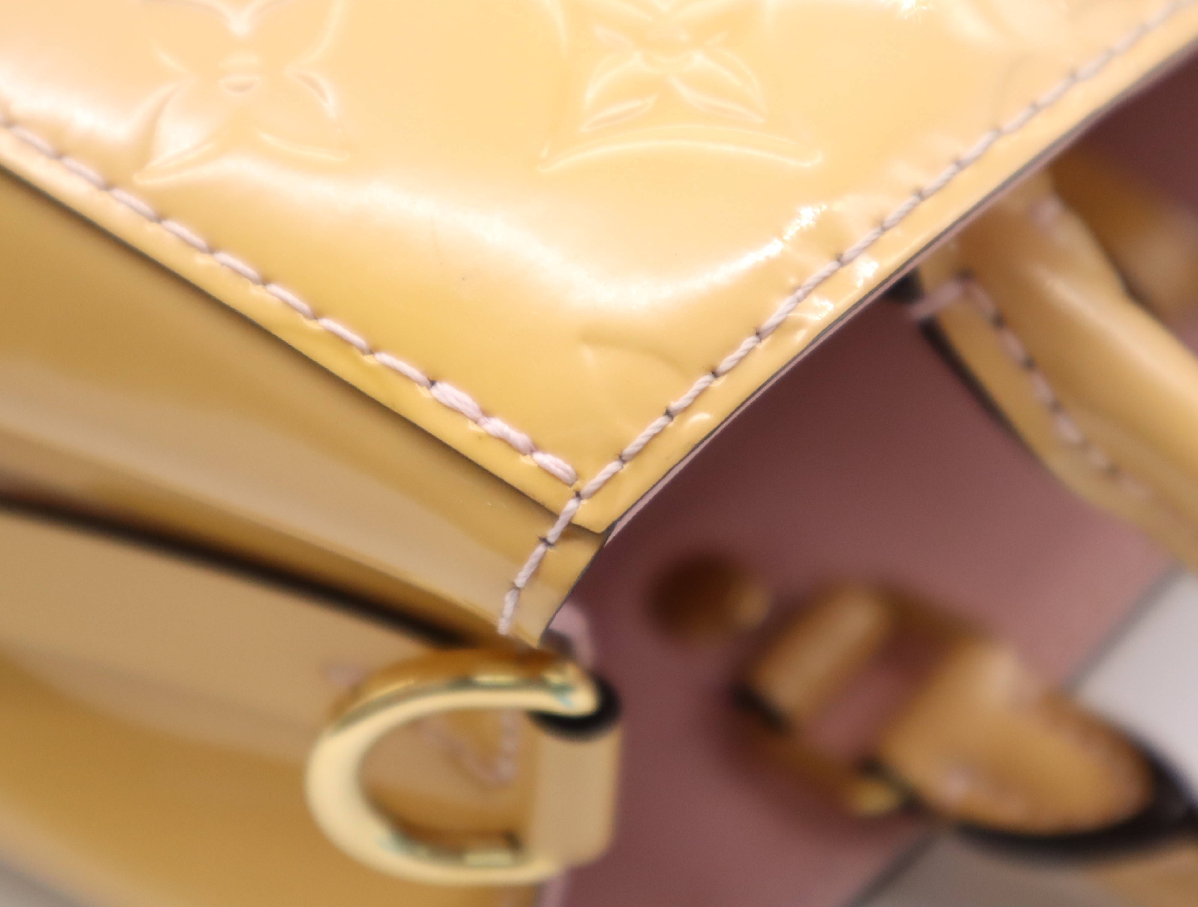 M50173 Monogram Vernis Montaigne BB Dune Handbag with Shoulder Strap, Padlock, 2 Keys, and Clochette — view 8