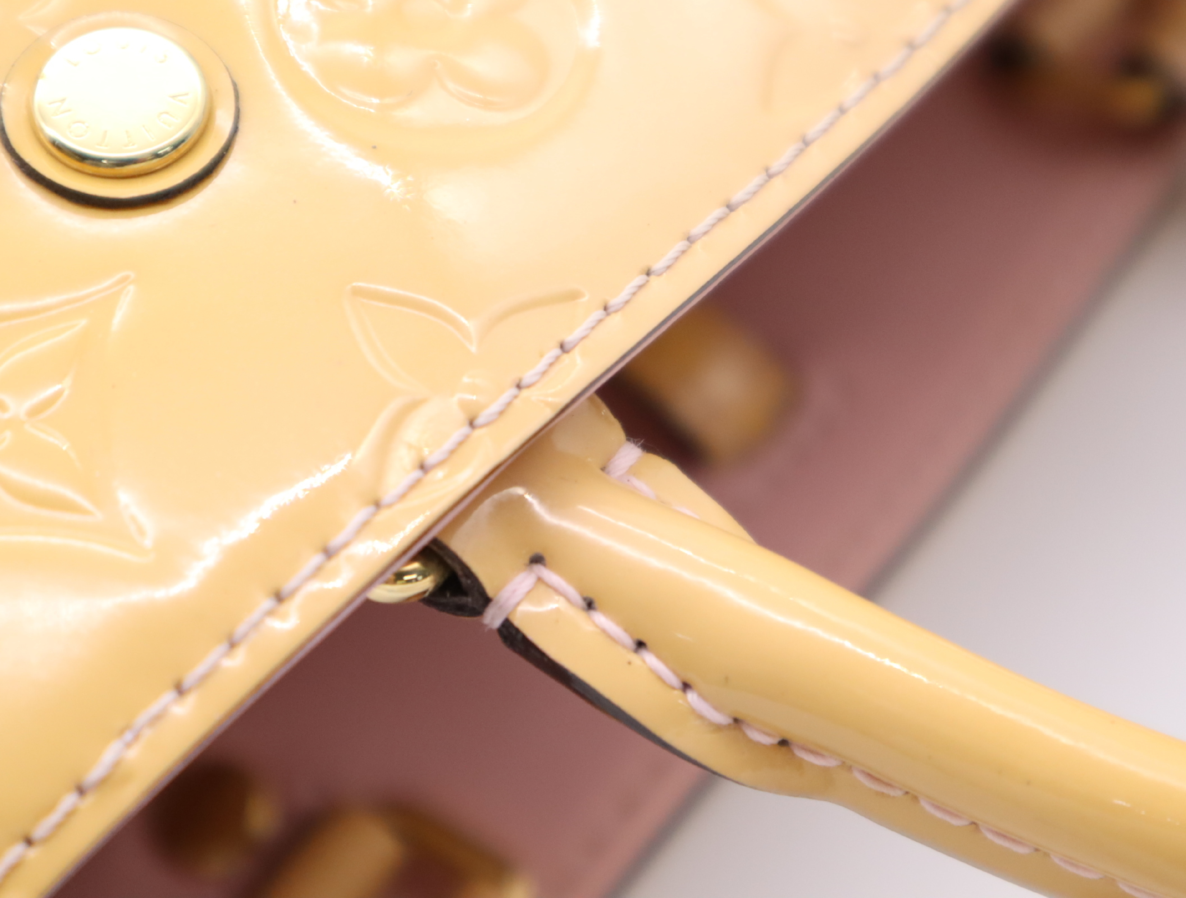 M50173 Monogram Vernis Montaigne BB Dune Handbag with Shoulder Strap, Padlock, 2 Keys, and Clochette — view 9